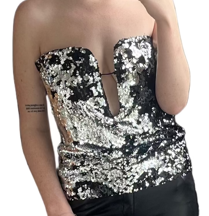 Isabel Marant Black & Silver Sequin Mandy Bustier Top XS/S