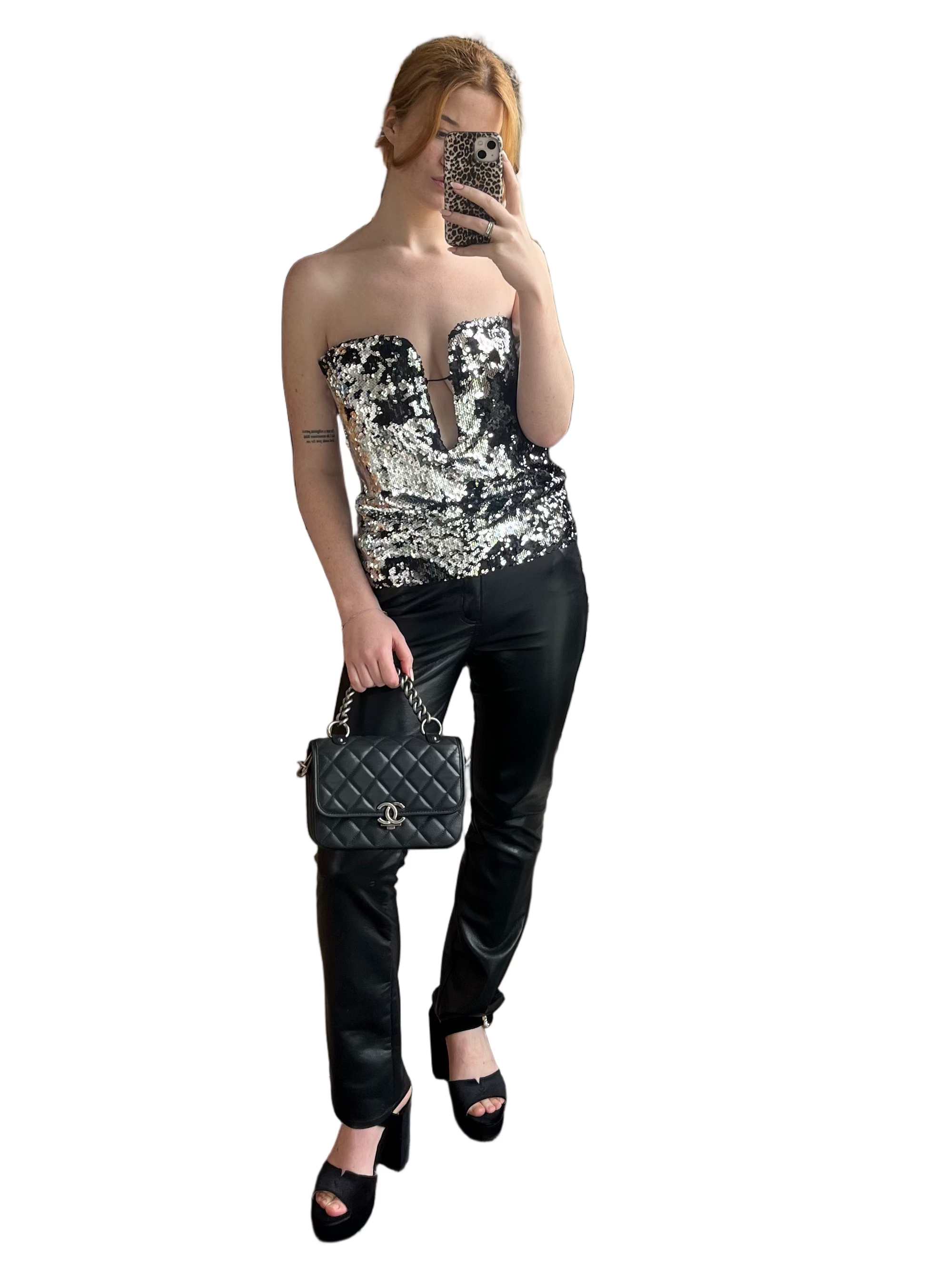 Isabel Marant Black & Silver Sequin Mandy Bustier Top XS/S