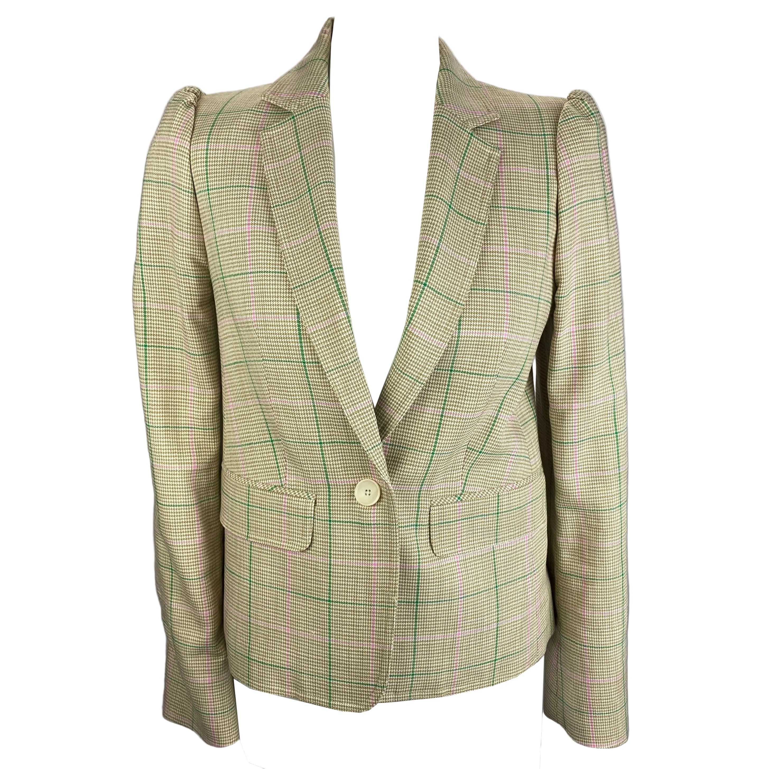 Me&Em £375 Beige & Green Check Crop Blazer XS