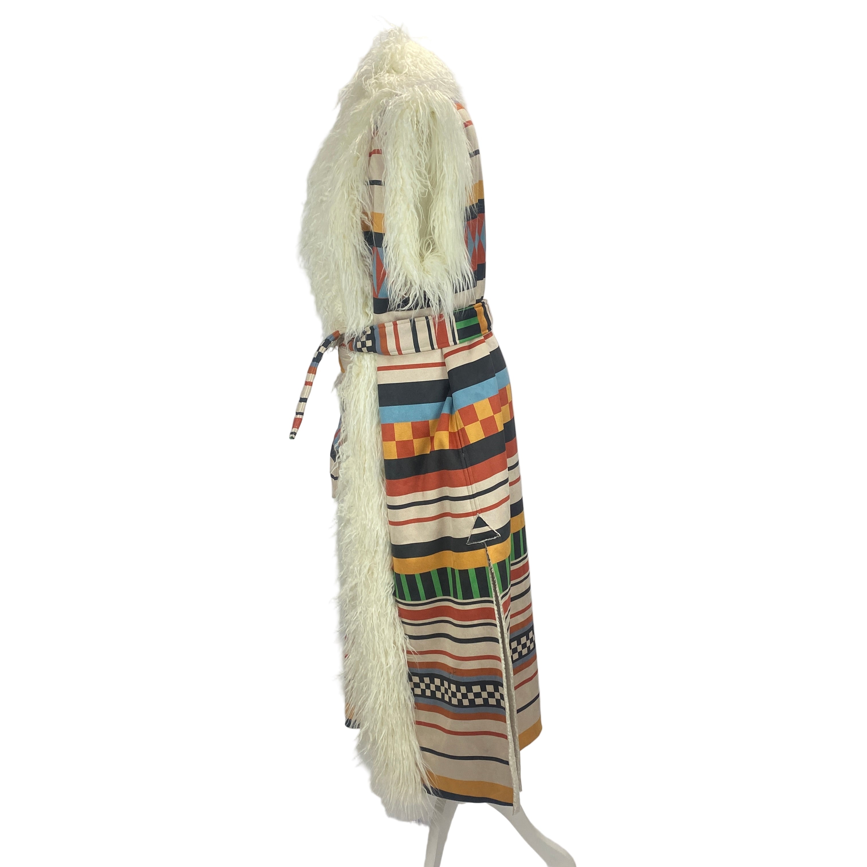 Stella Jean £1100 Geometric Faux Fur Longline Gilet S/M