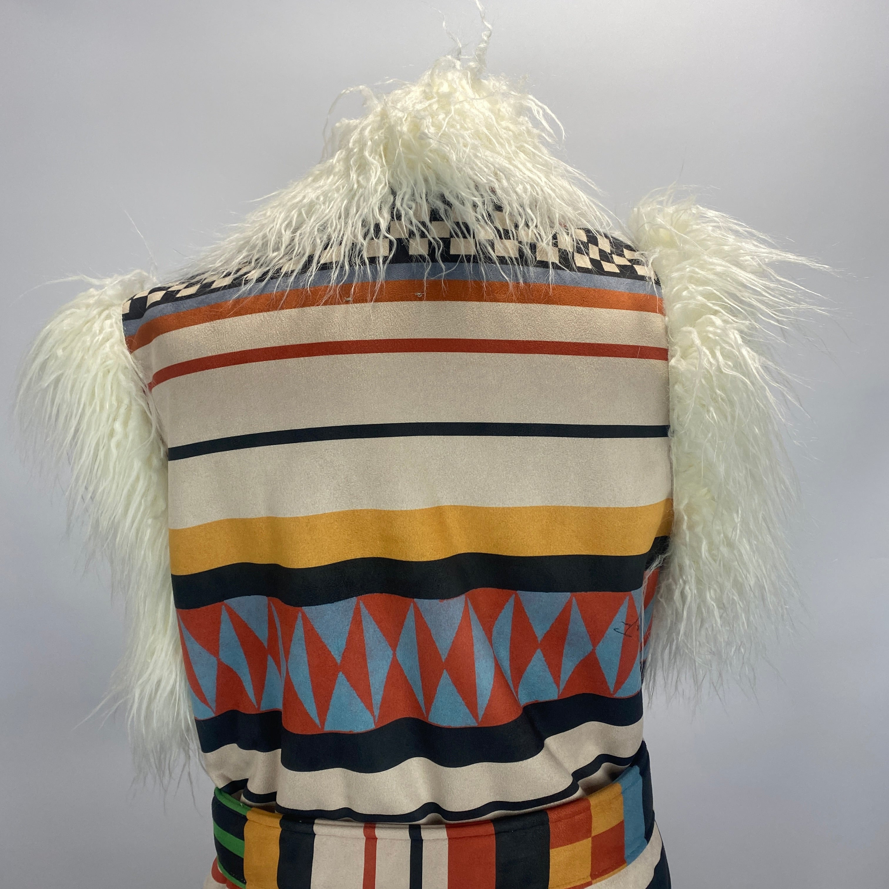 Stella Jean £1100 Geometric Faux Fur Longline Gilet S/M