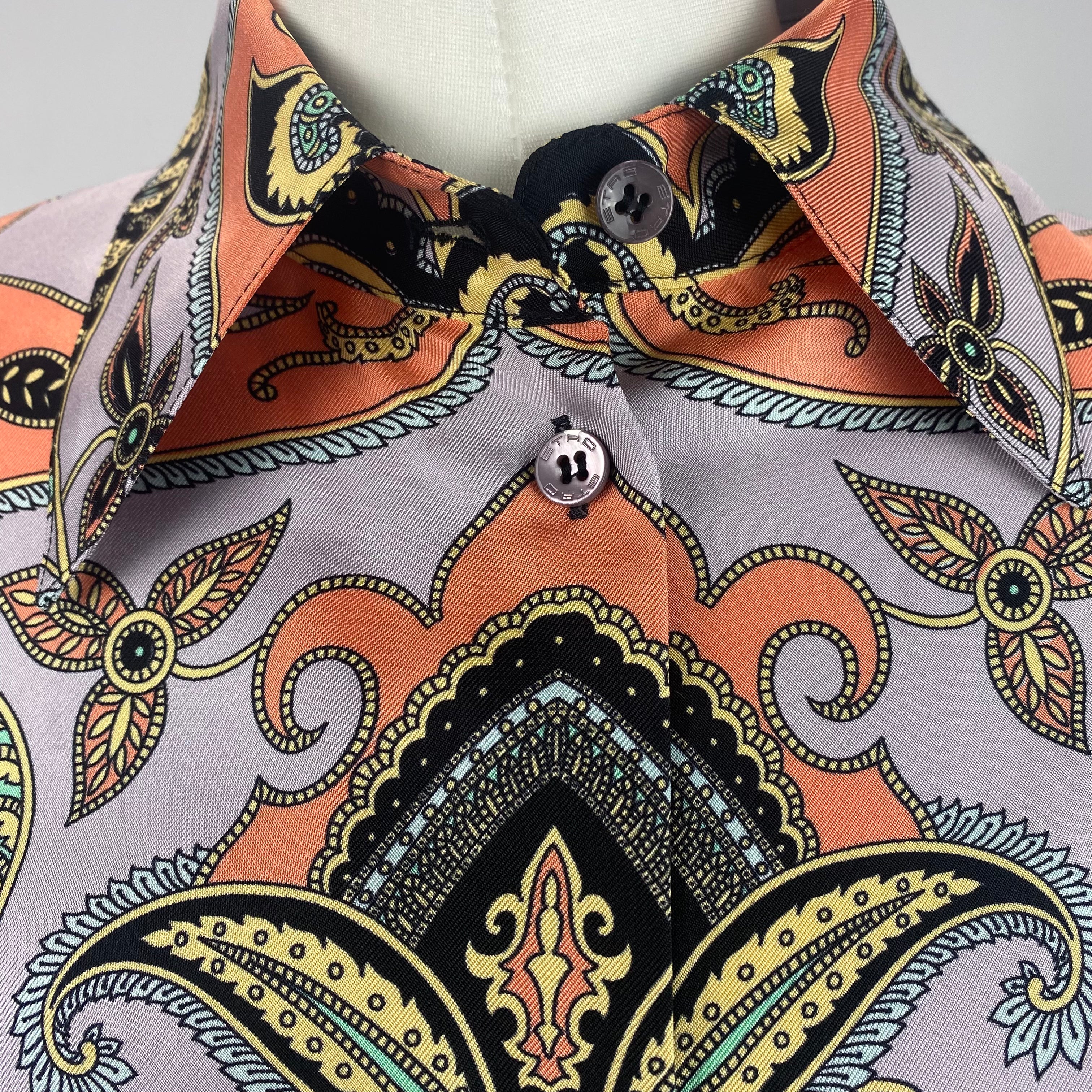 Etro £620 Pale Lavender & Apricot Print Silk Shirt Dress M
