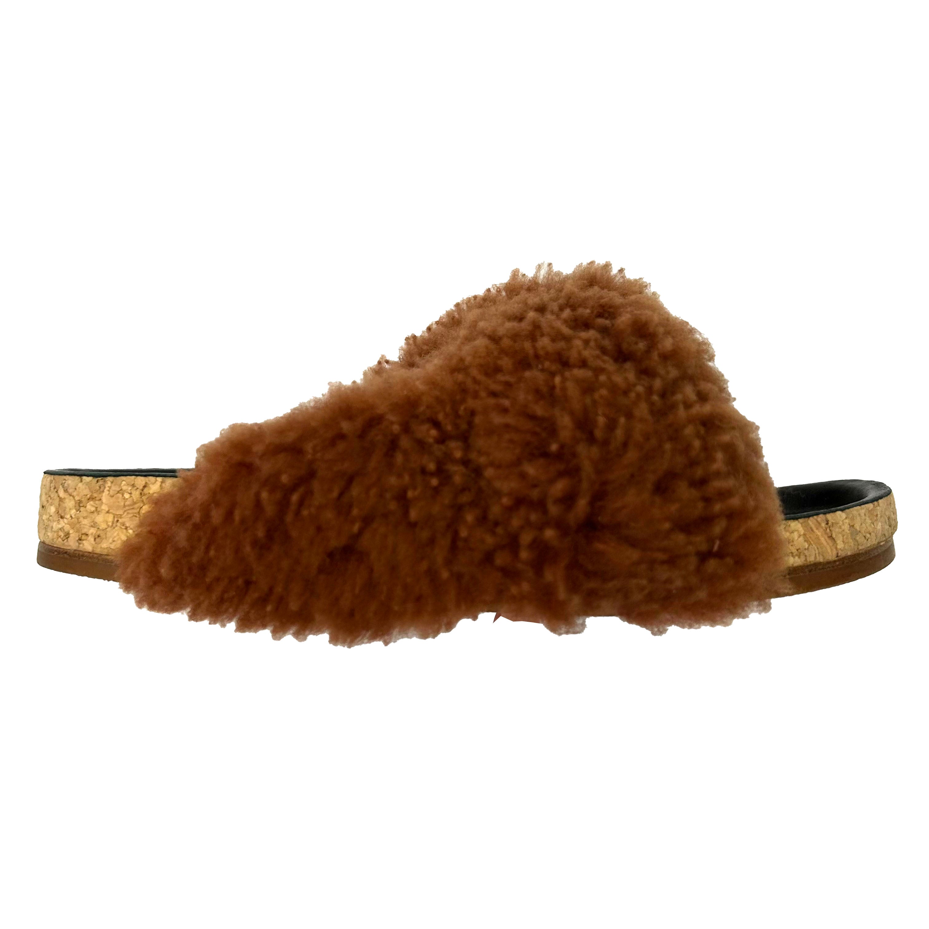 Chloe Cinammon Sheepskin Flatbed Sandals 39