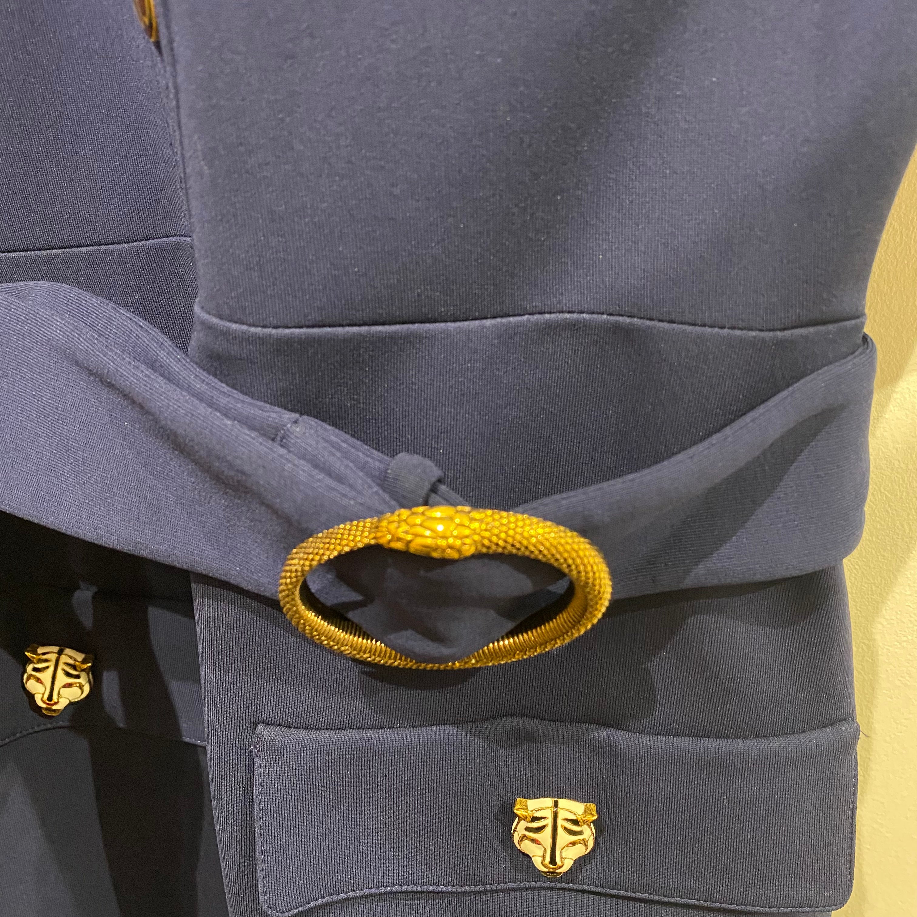 Gucci Navy Tigers Head Stretch Belted Shirt Dress M