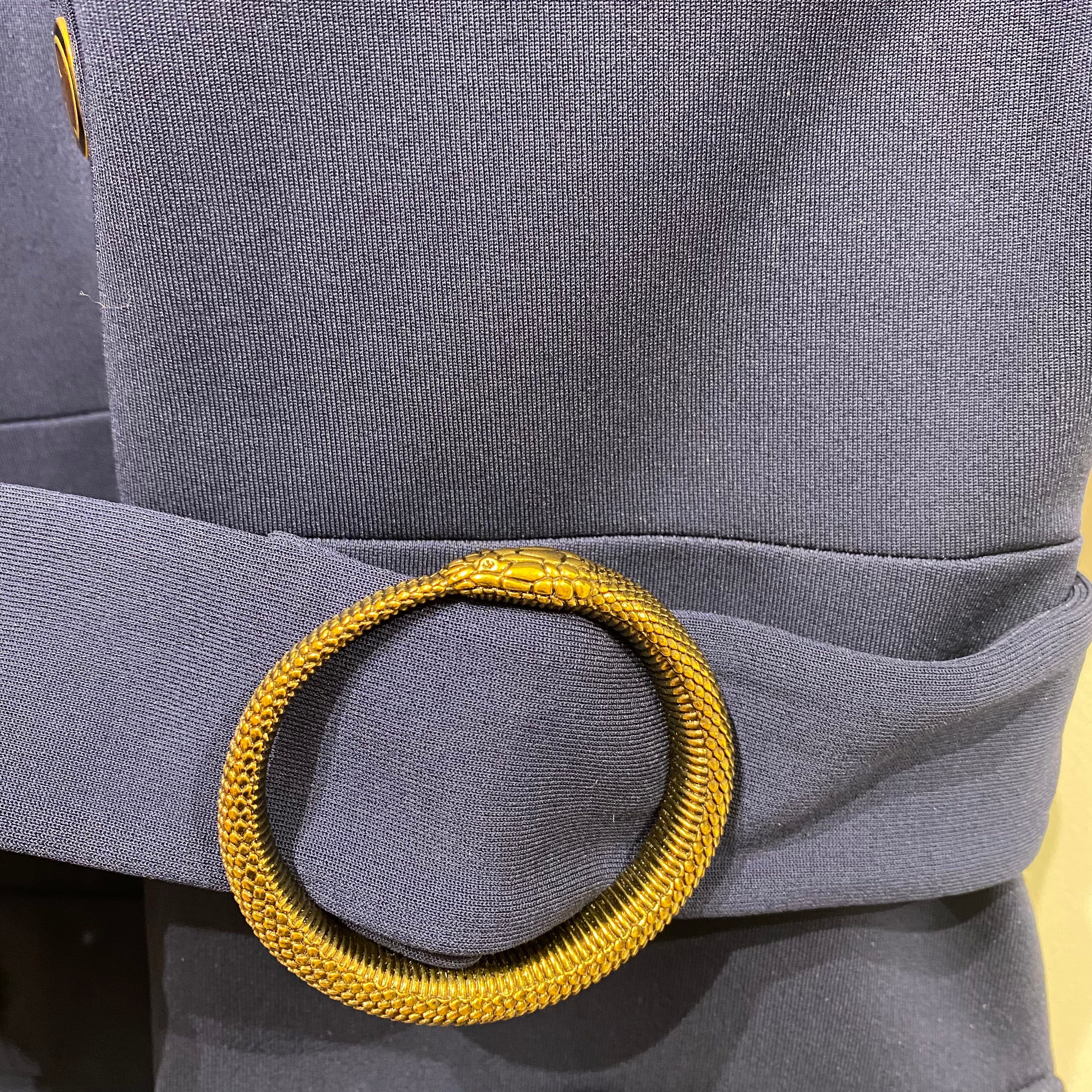 Gucci Navy Tigers Head Stretch Belted Shirt Dress M