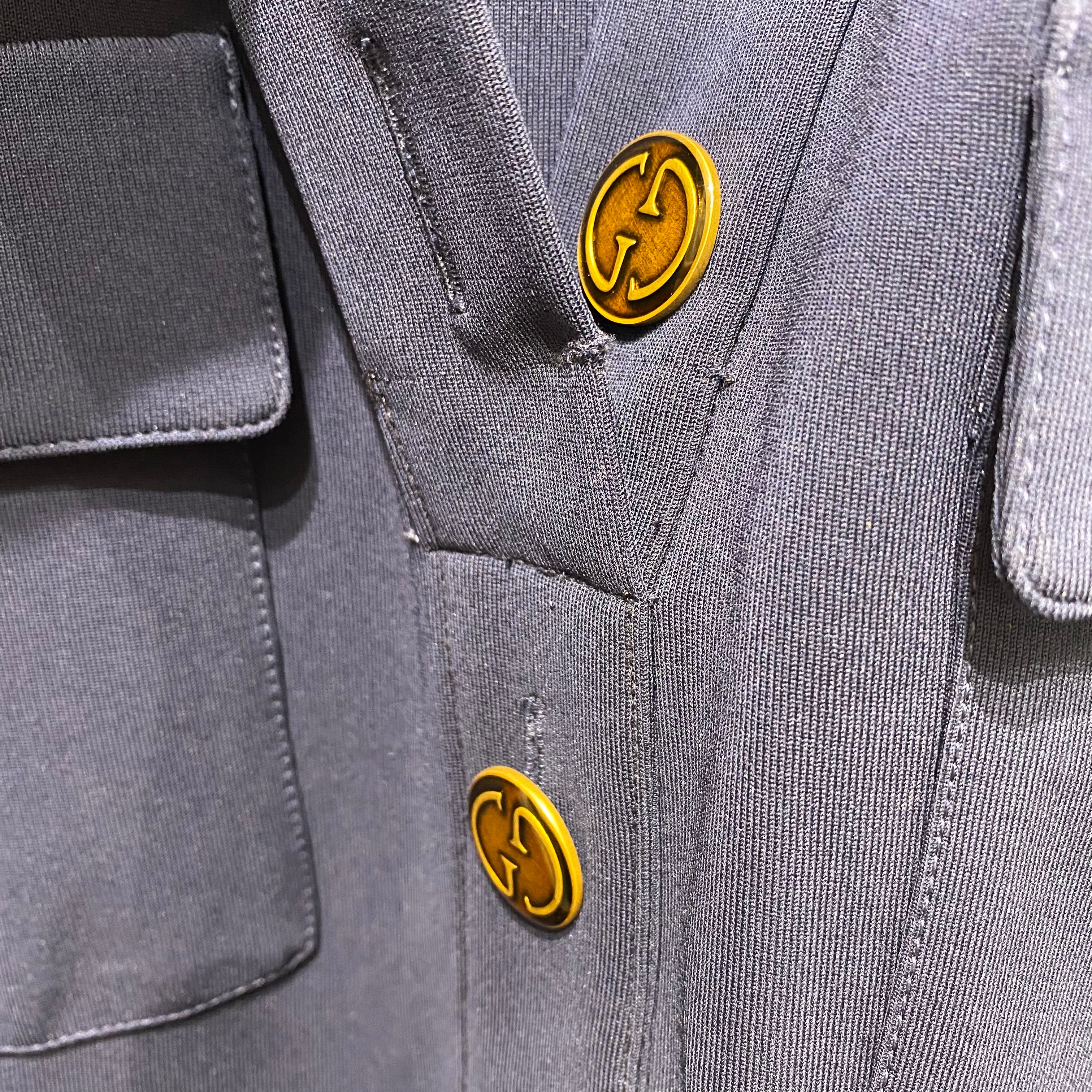 Gucci Navy Tigers Head Stretch Belted Shirt Dress M