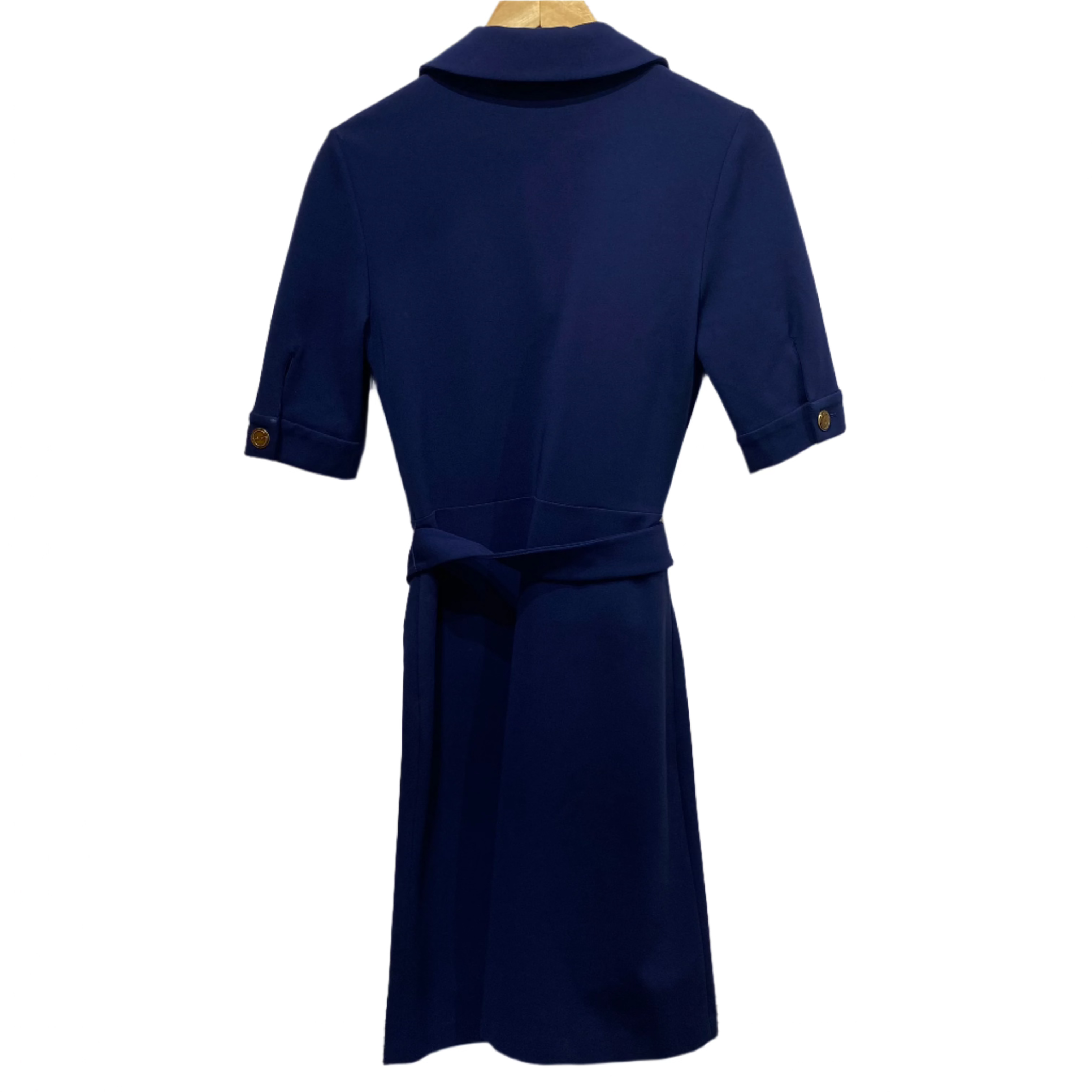 Gucci Navy Tigers Head Stretch Belted Shirt Dress M
