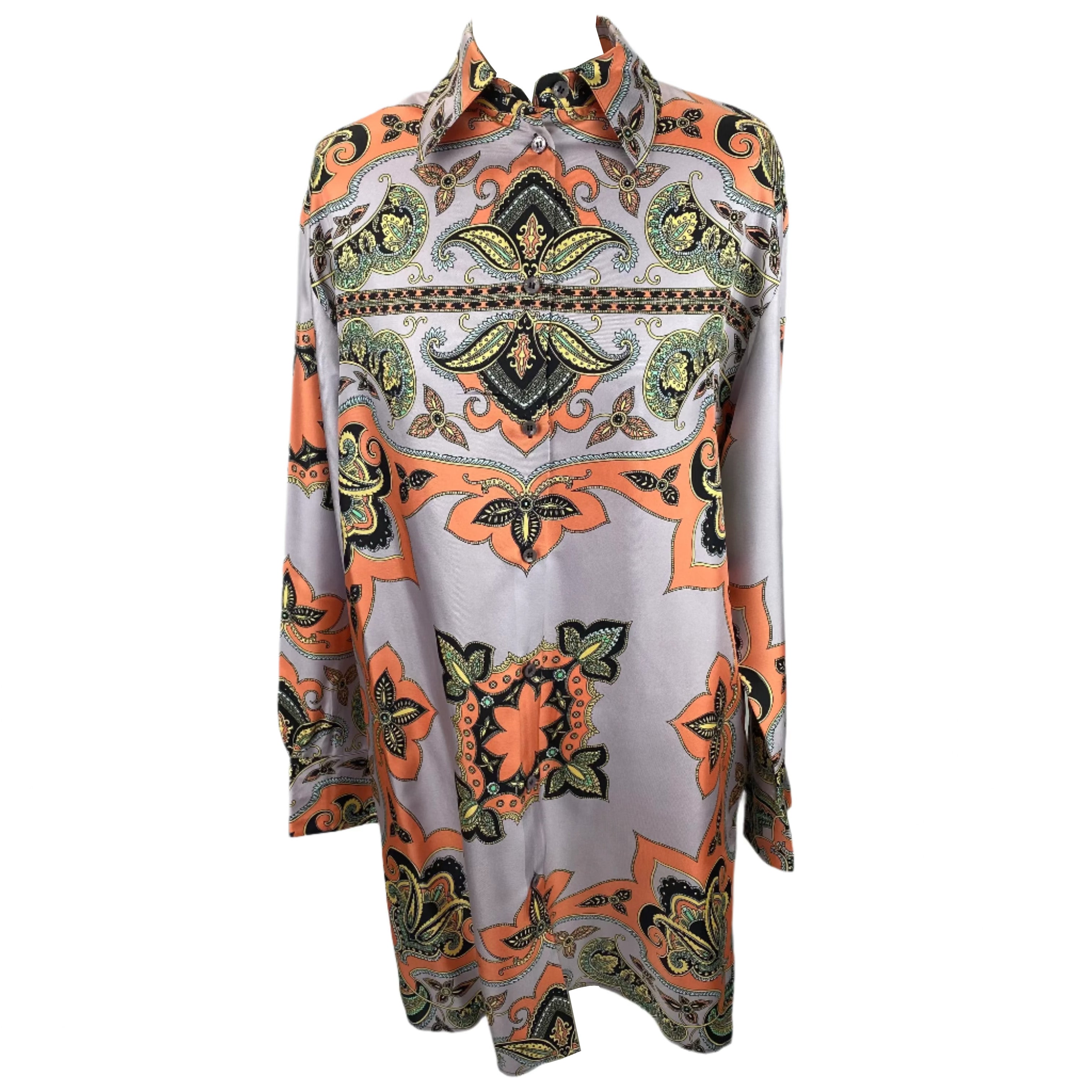 Etro £620 Pale Lavender & Apricot Print Silk Shirt Dress M