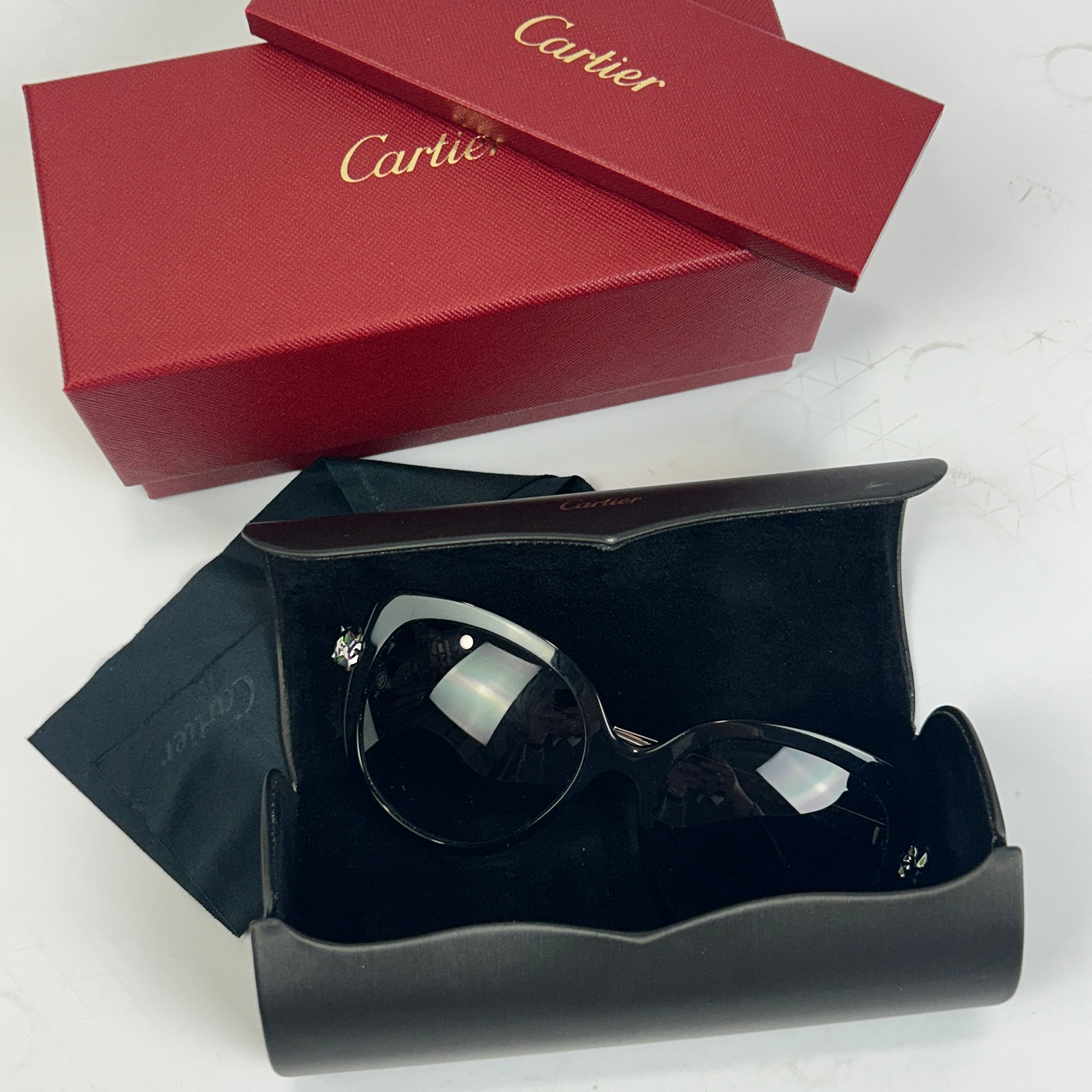 Cartier £1030 Black Wild Panthere Oversize Sunglasses 55X17