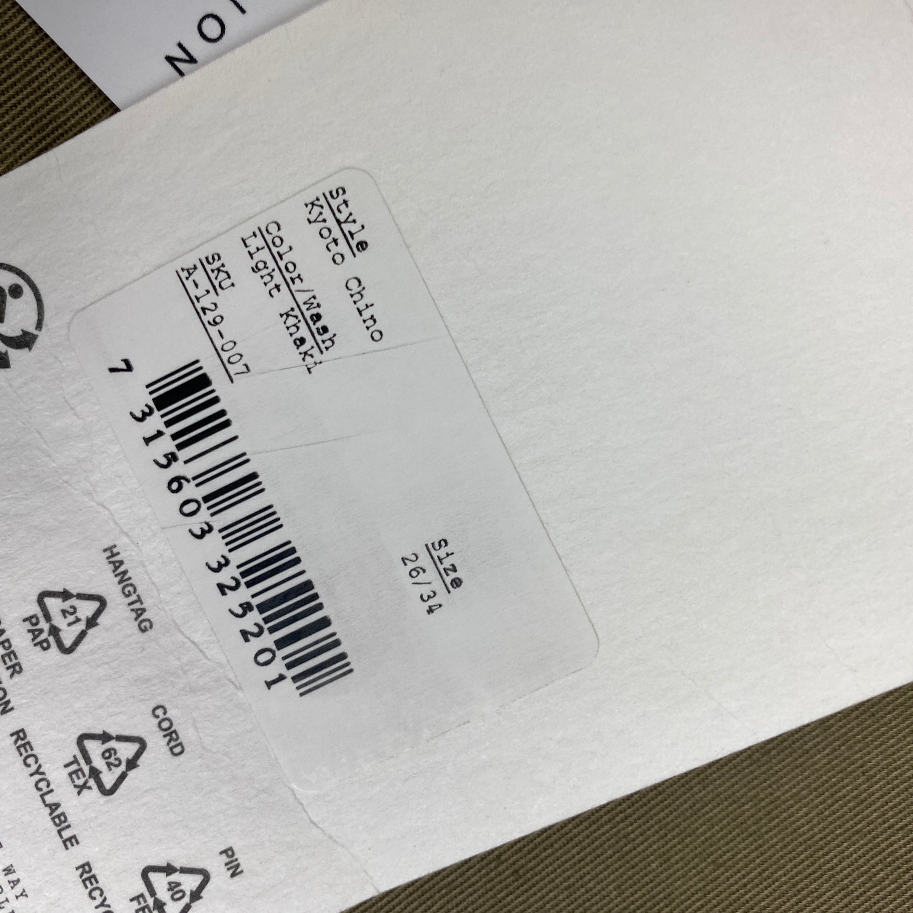 Jeanerica New £260 Light Khaki Kyoto Chino Trousers 26