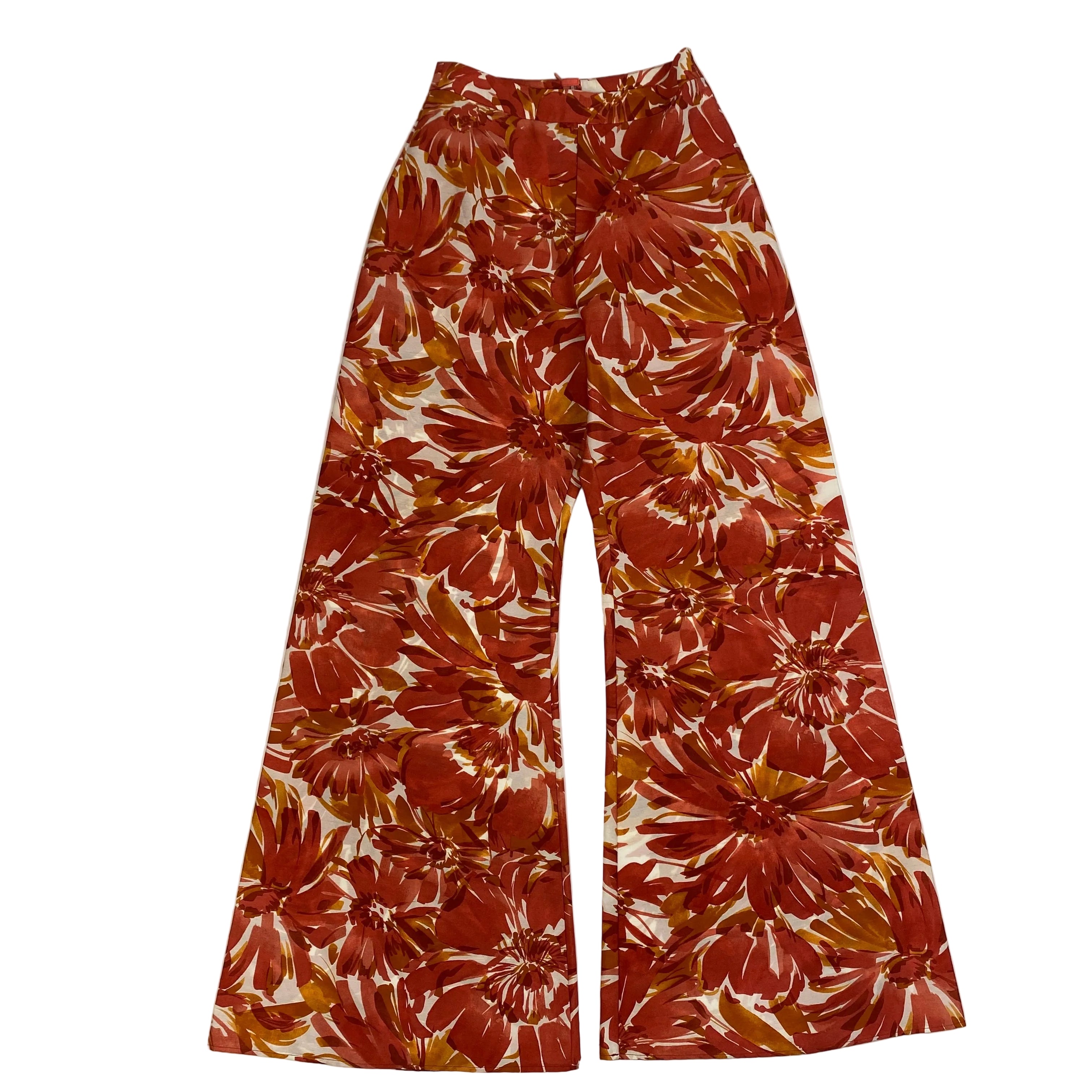 Alexis New £295 Burnt Orange & Ivory Floral Brushstroke Pants S
