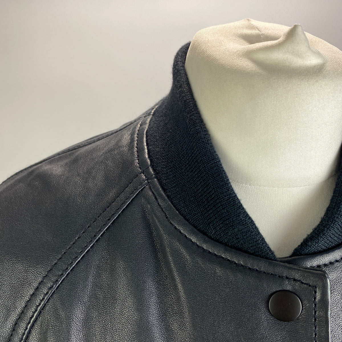 Me&Em Navy Leather Wool Sleeve Bomber Varsity Jacket XS