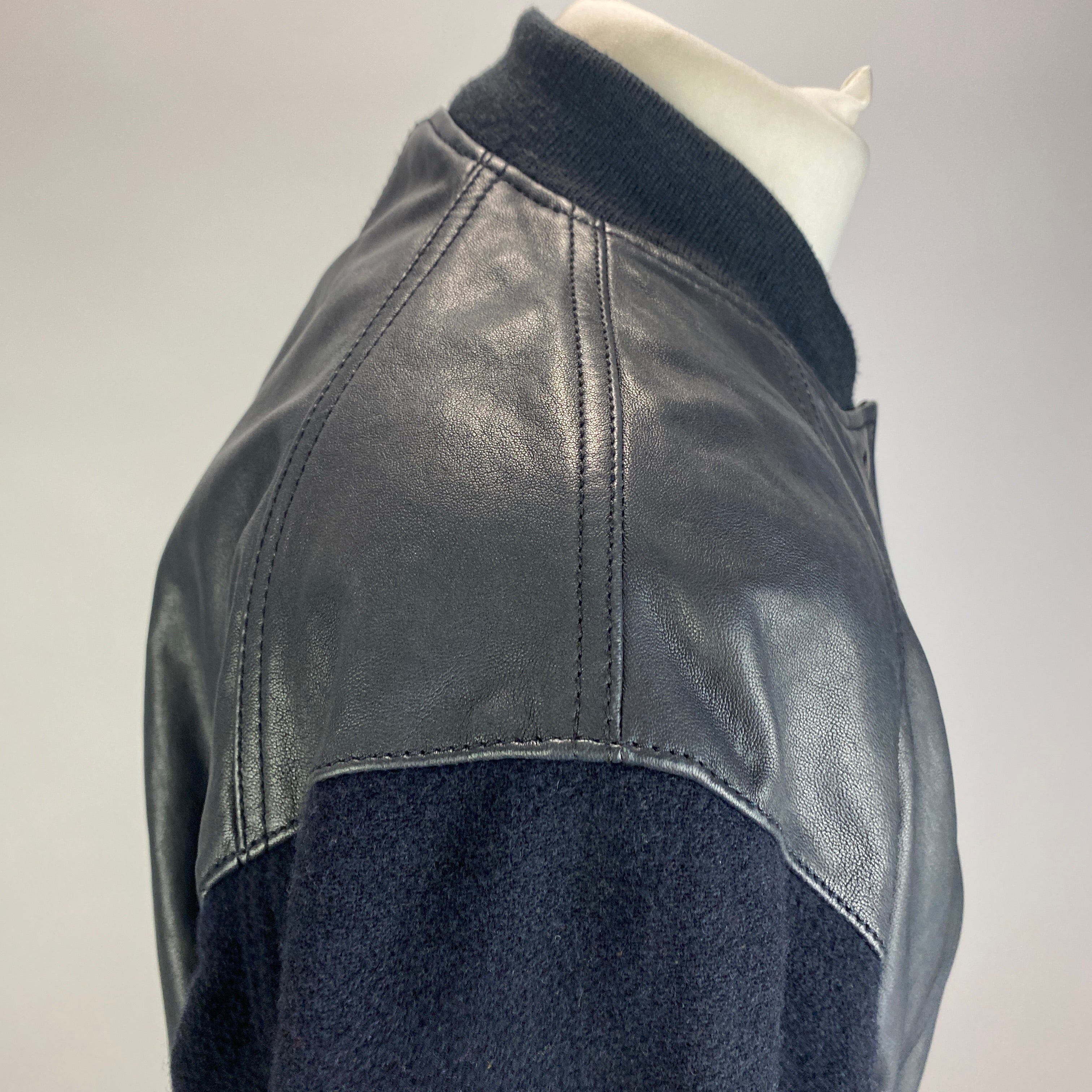 Me&Em Navy Leather Wool Sleeve Bomber Varsity Jacket XS