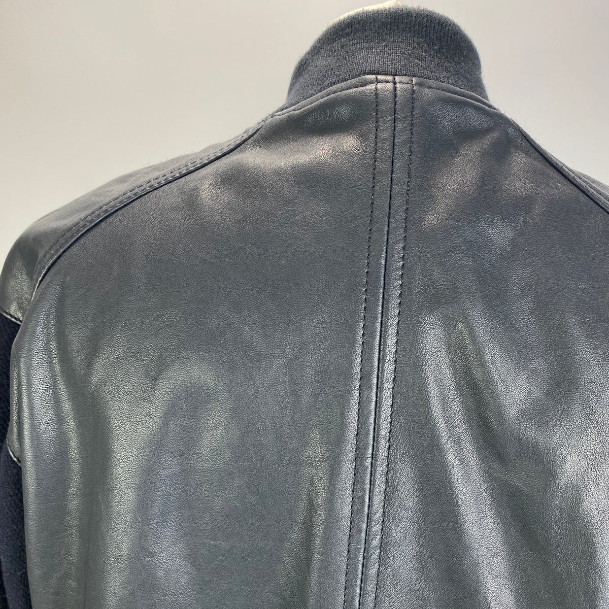 Me&Em Navy Leather Wool Sleeve Bomber Varsity Jacket XS