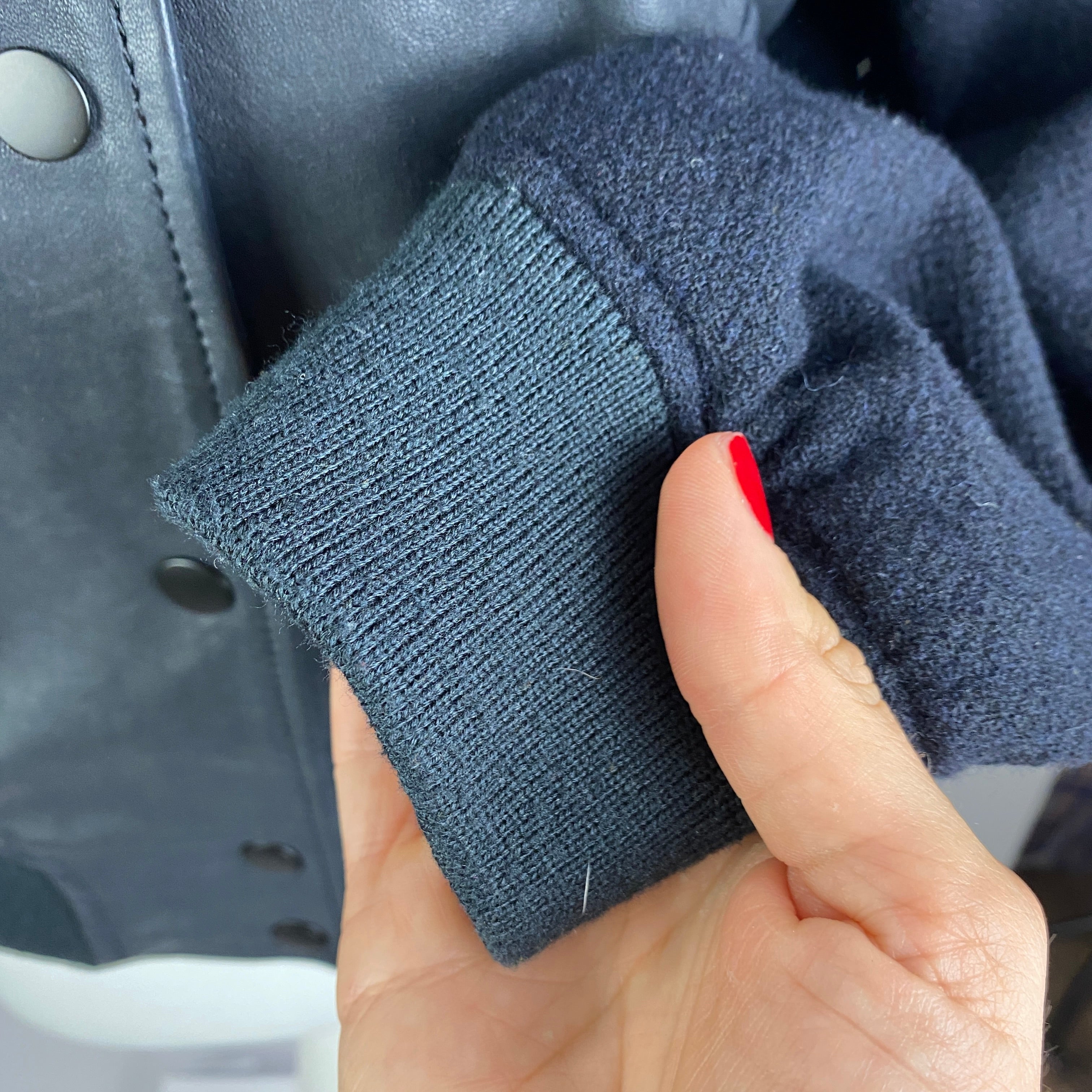 Me&Em Navy Leather Wool Sleeve Bomber Varsity Jacket XS