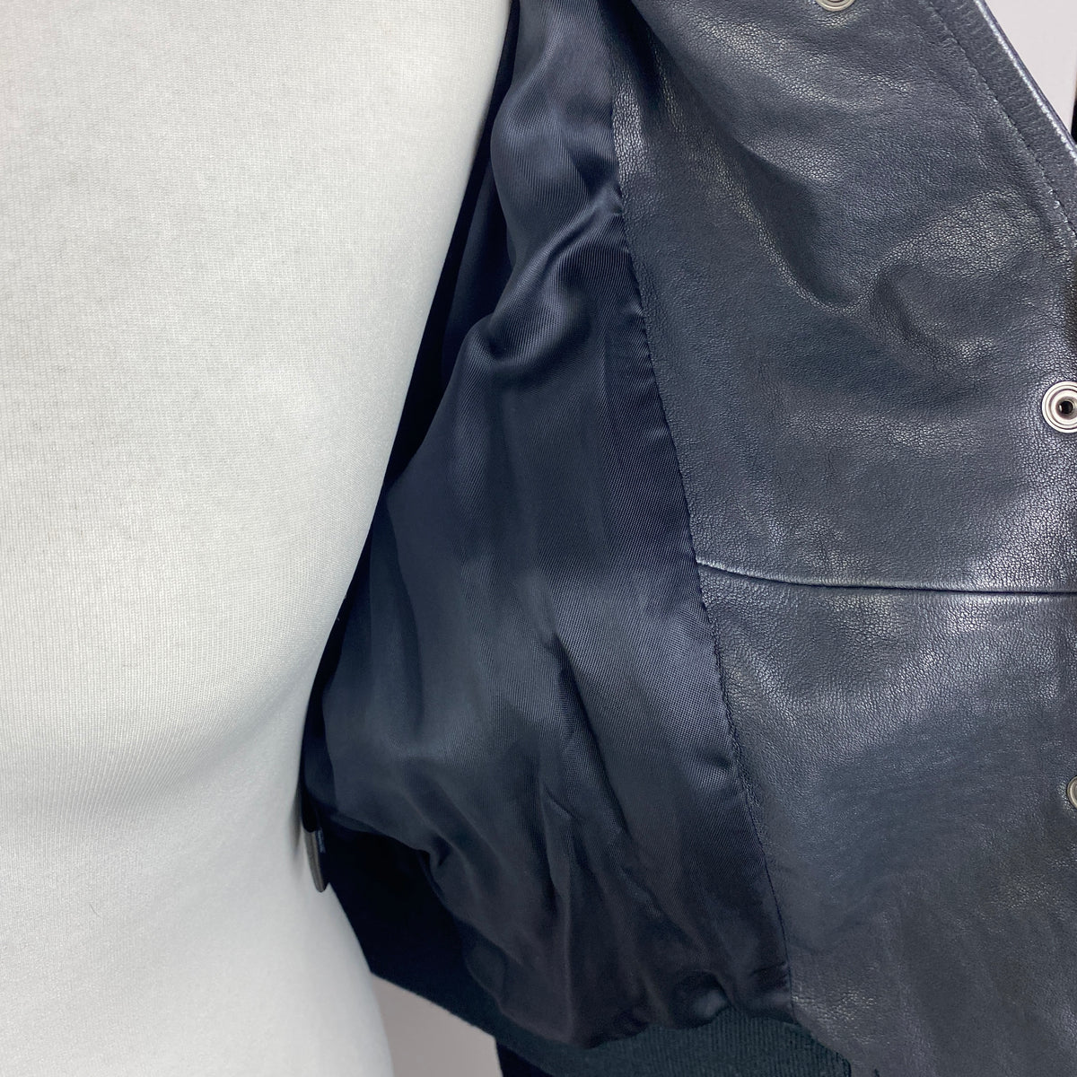 Me&Em Navy Leather Wool Sleeve Bomber Varsity Jacket XS