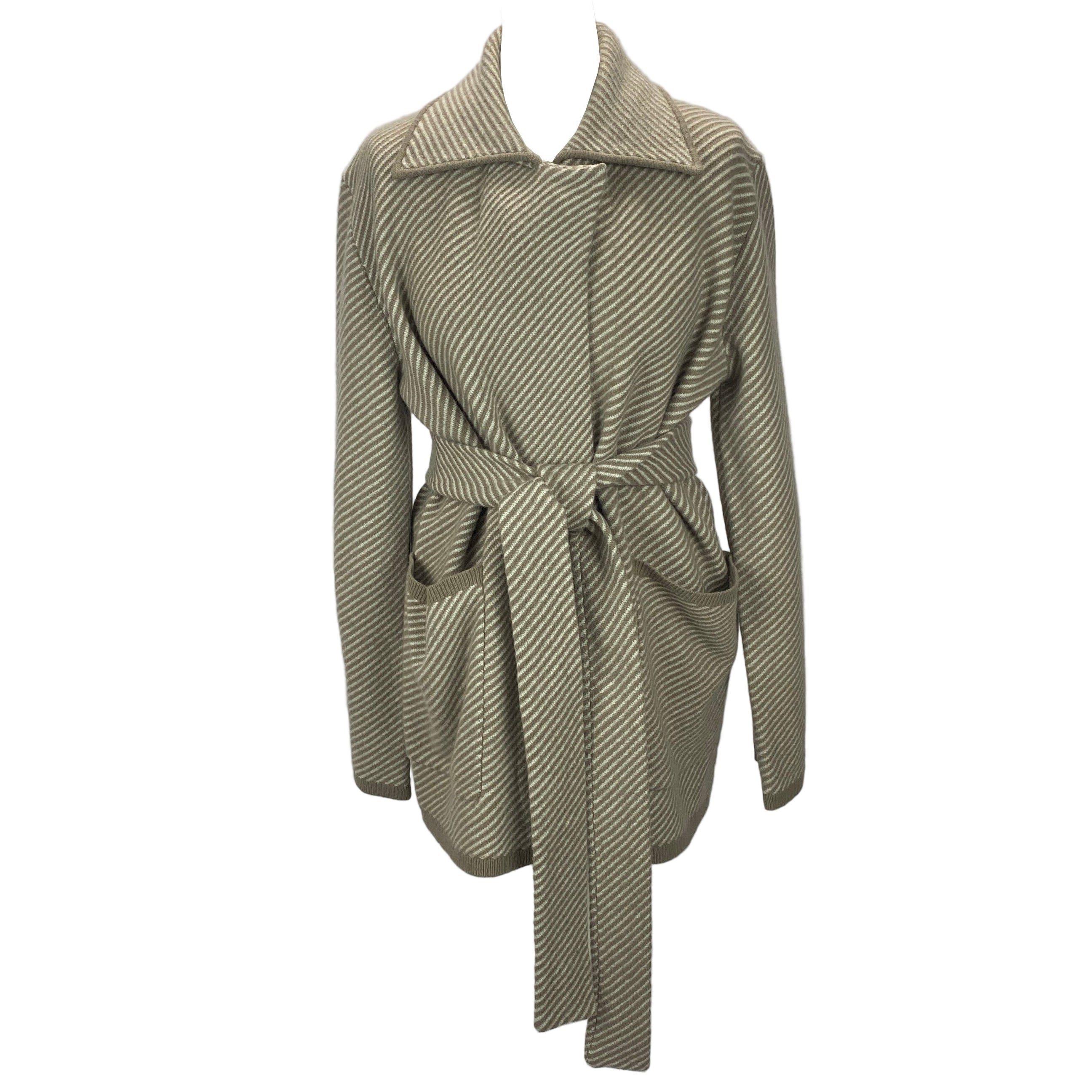 Joseph New £845 Putty & Cream Belted Merino Wool Jacket S