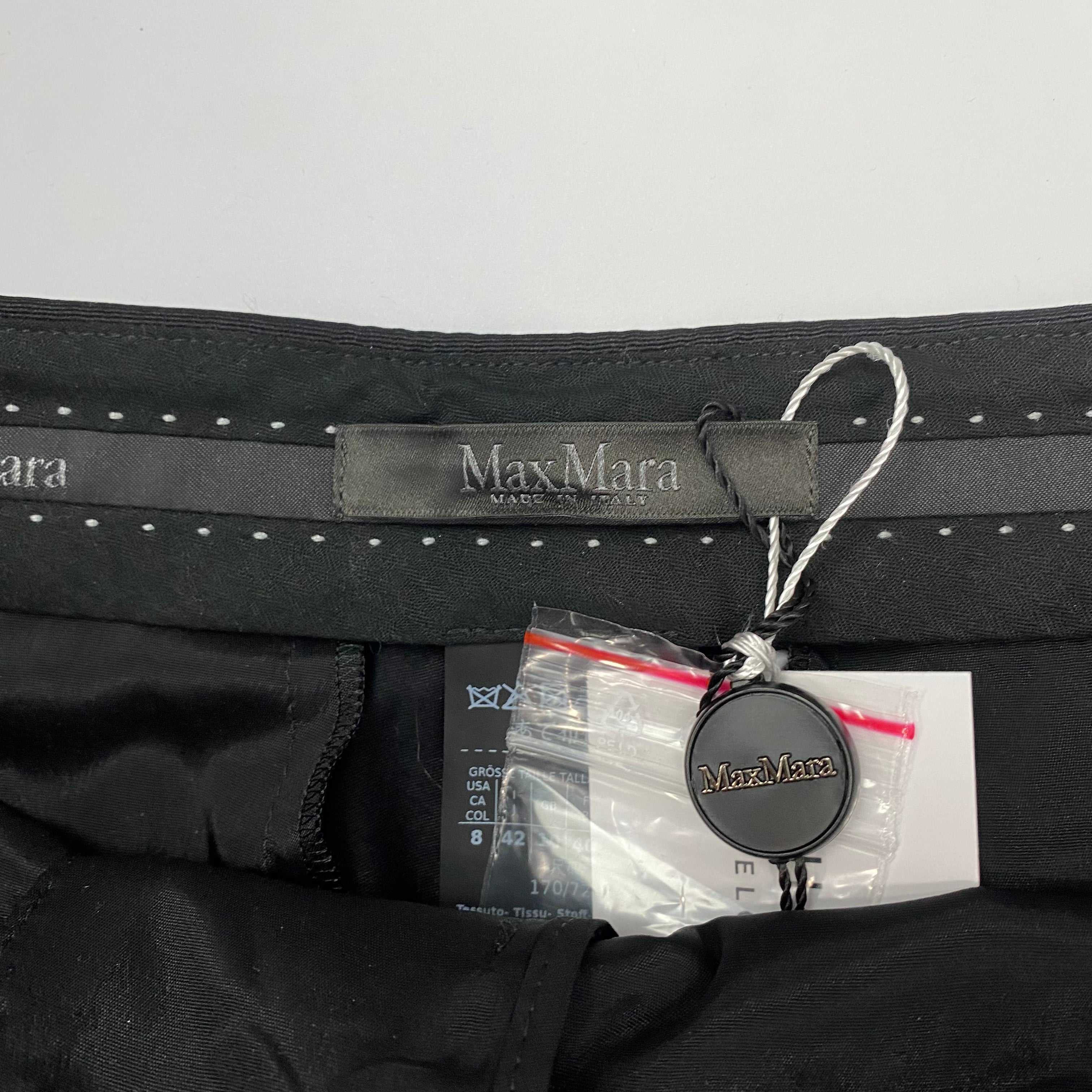 Max Mara New Black Stretch Cotton Ankle Detail Pants S