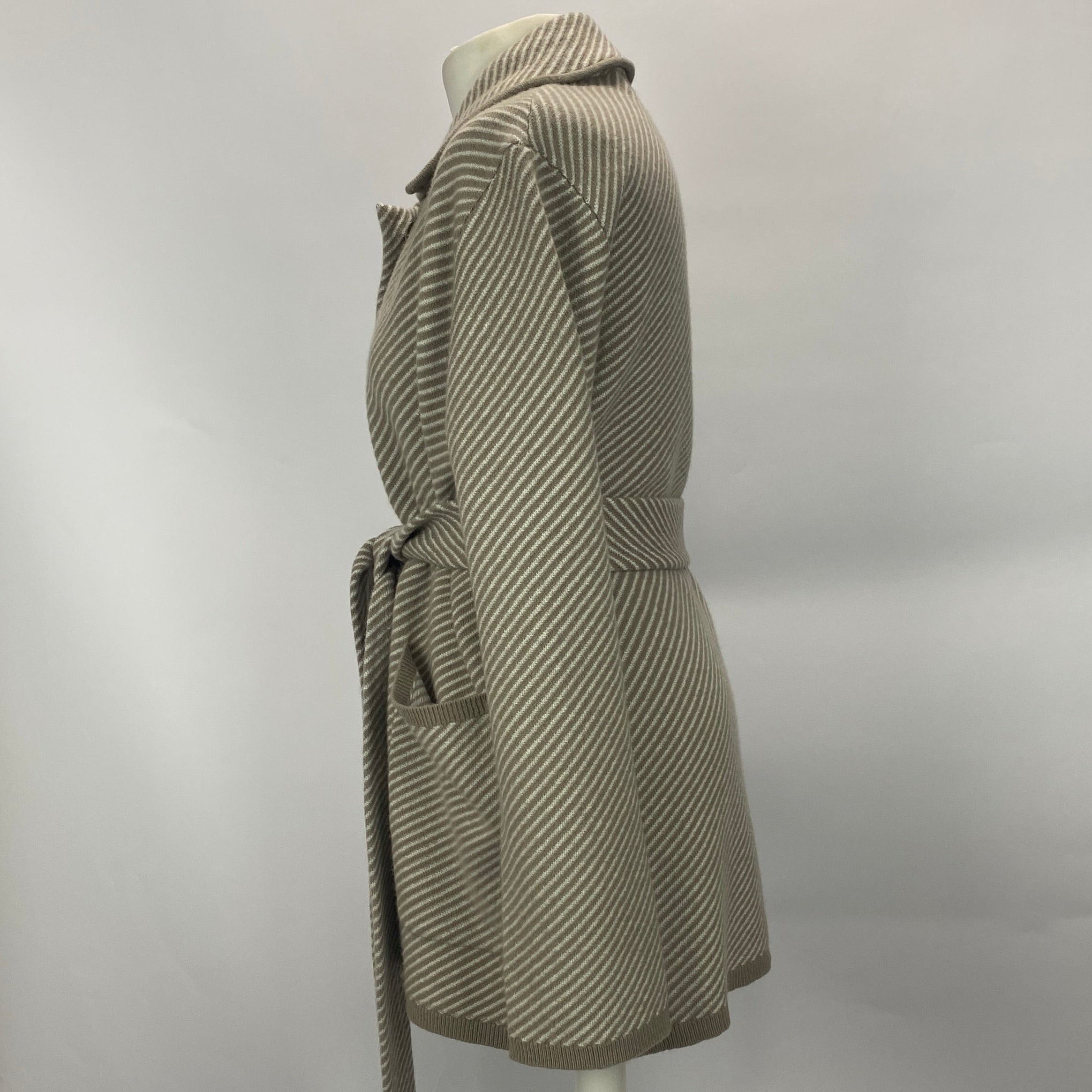 Joseph New £845 Putty & Cream Belted Merino Wool Jacket S