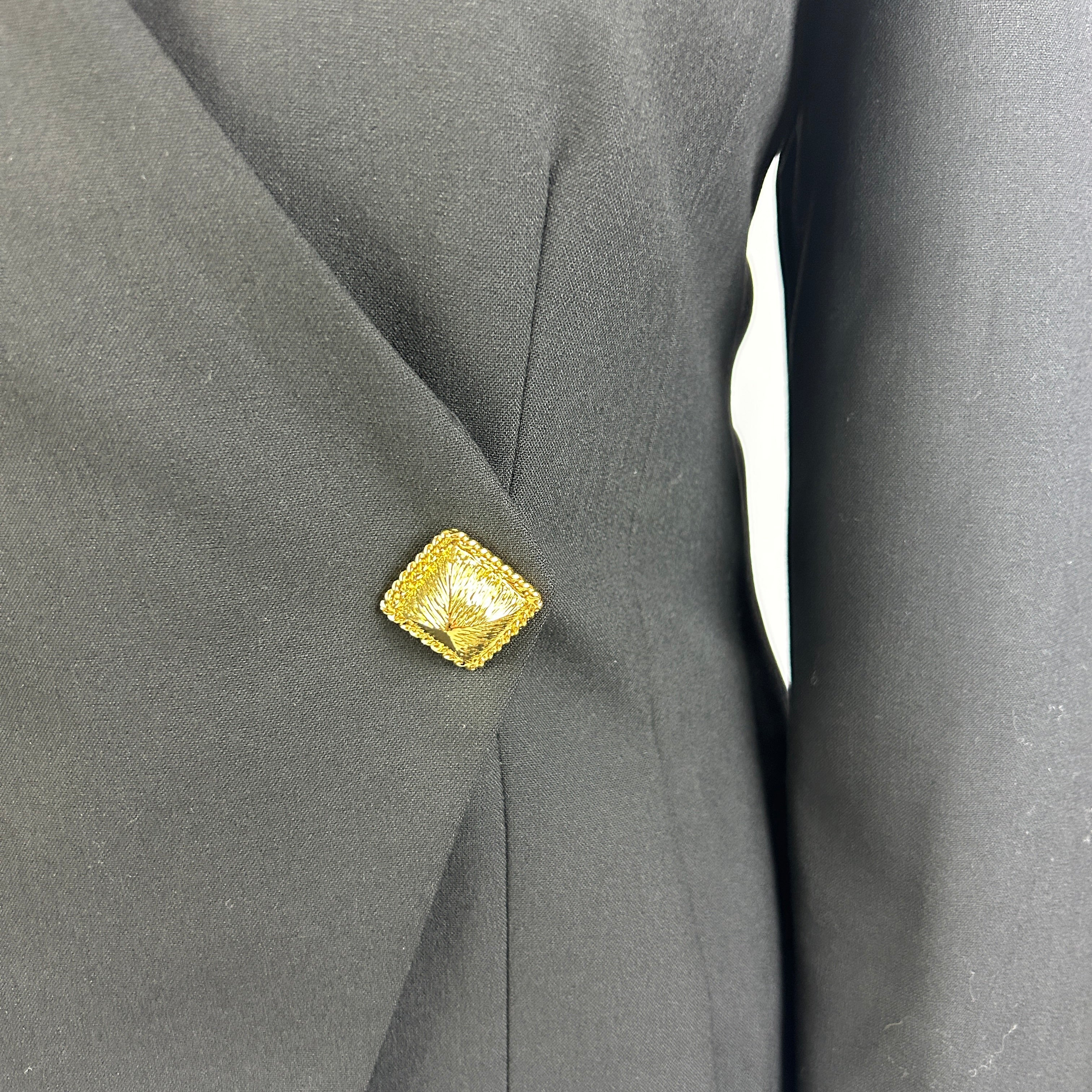 Destree £650 Black Crepe Aloise Gold Button Blazer S