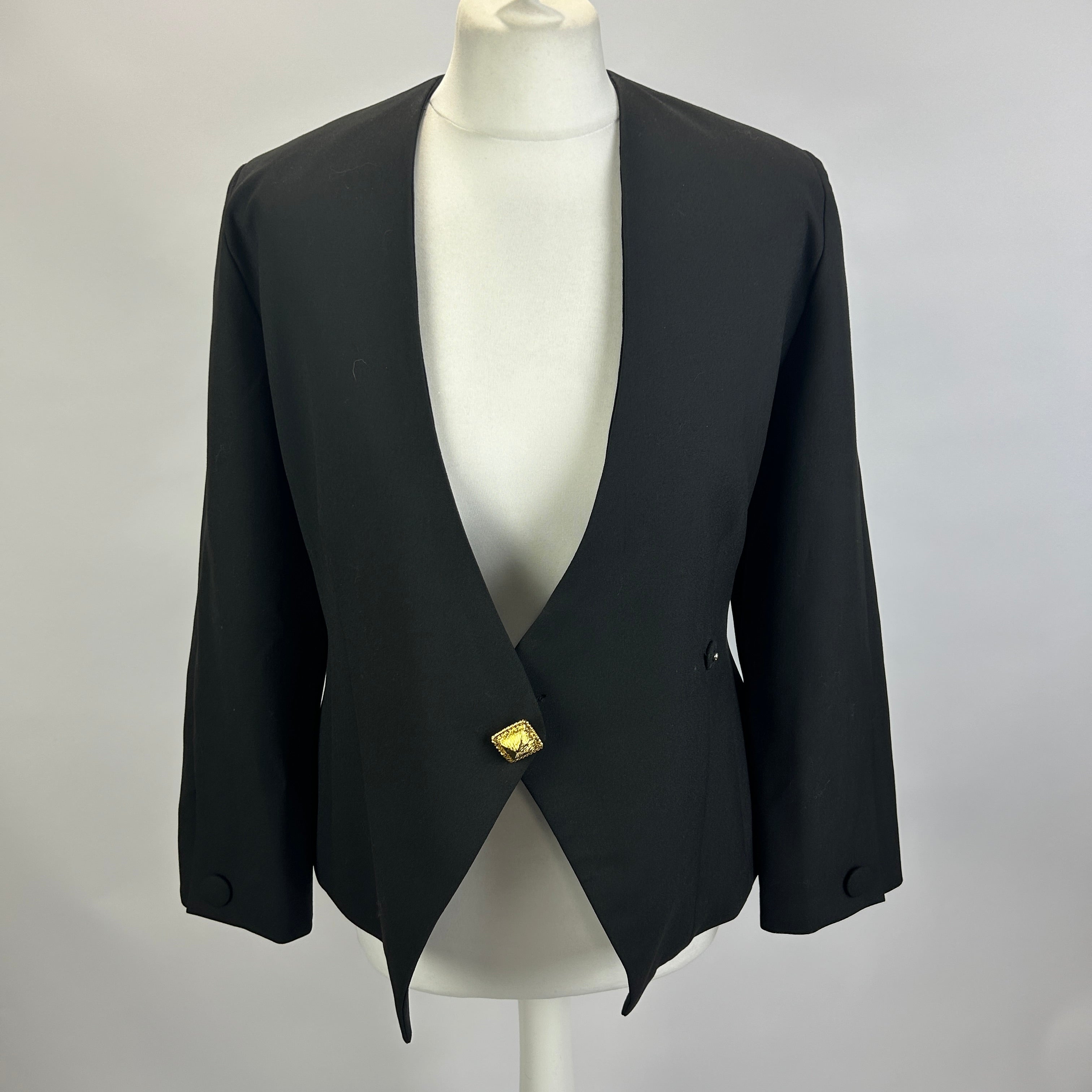 Destree £650 Black Crepe Aloise Gold Button Blazer S