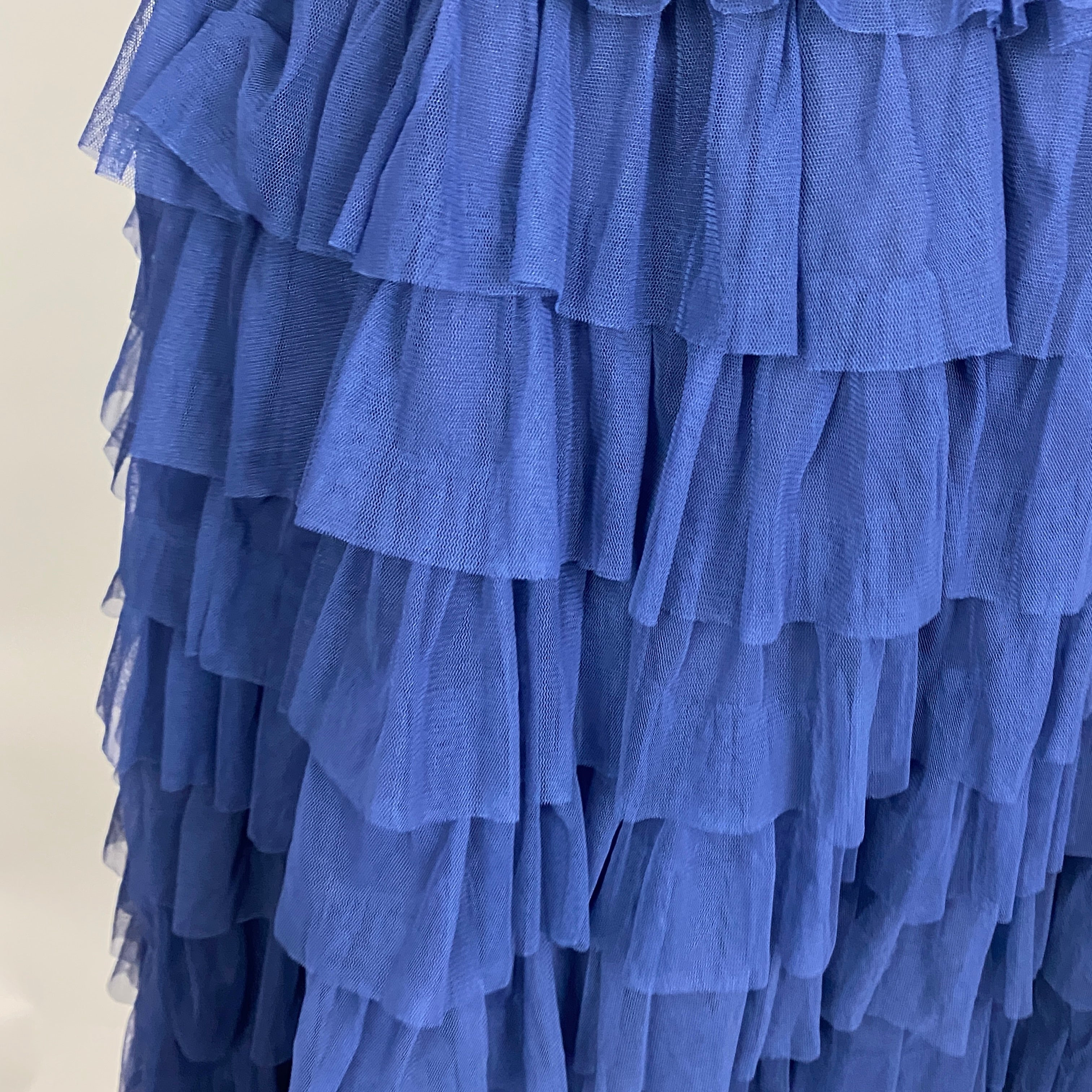 Batsheva New Navy Tiered Netting Maxi Skirt S