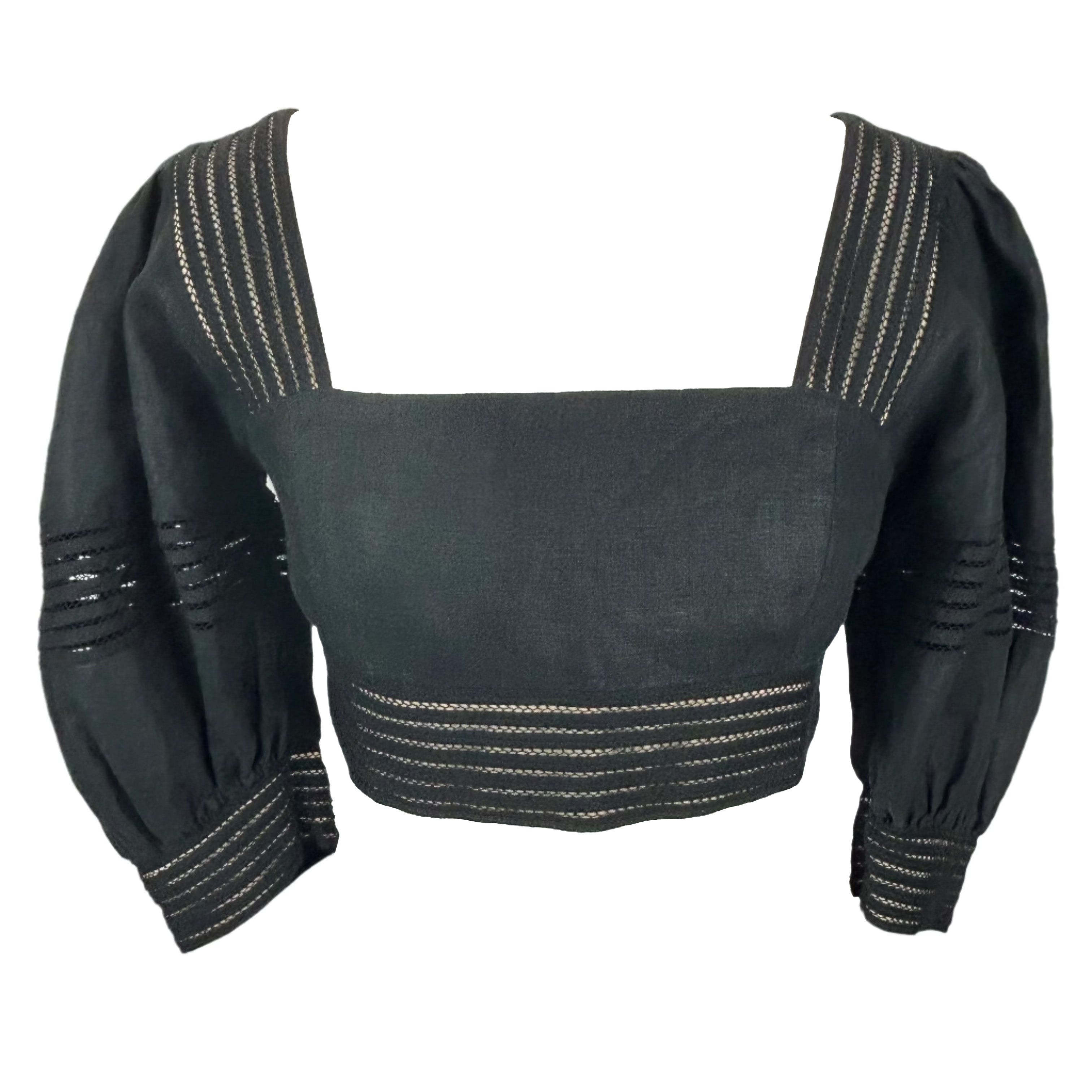 Zimmermann Black Embroidered Linen Crop Top M