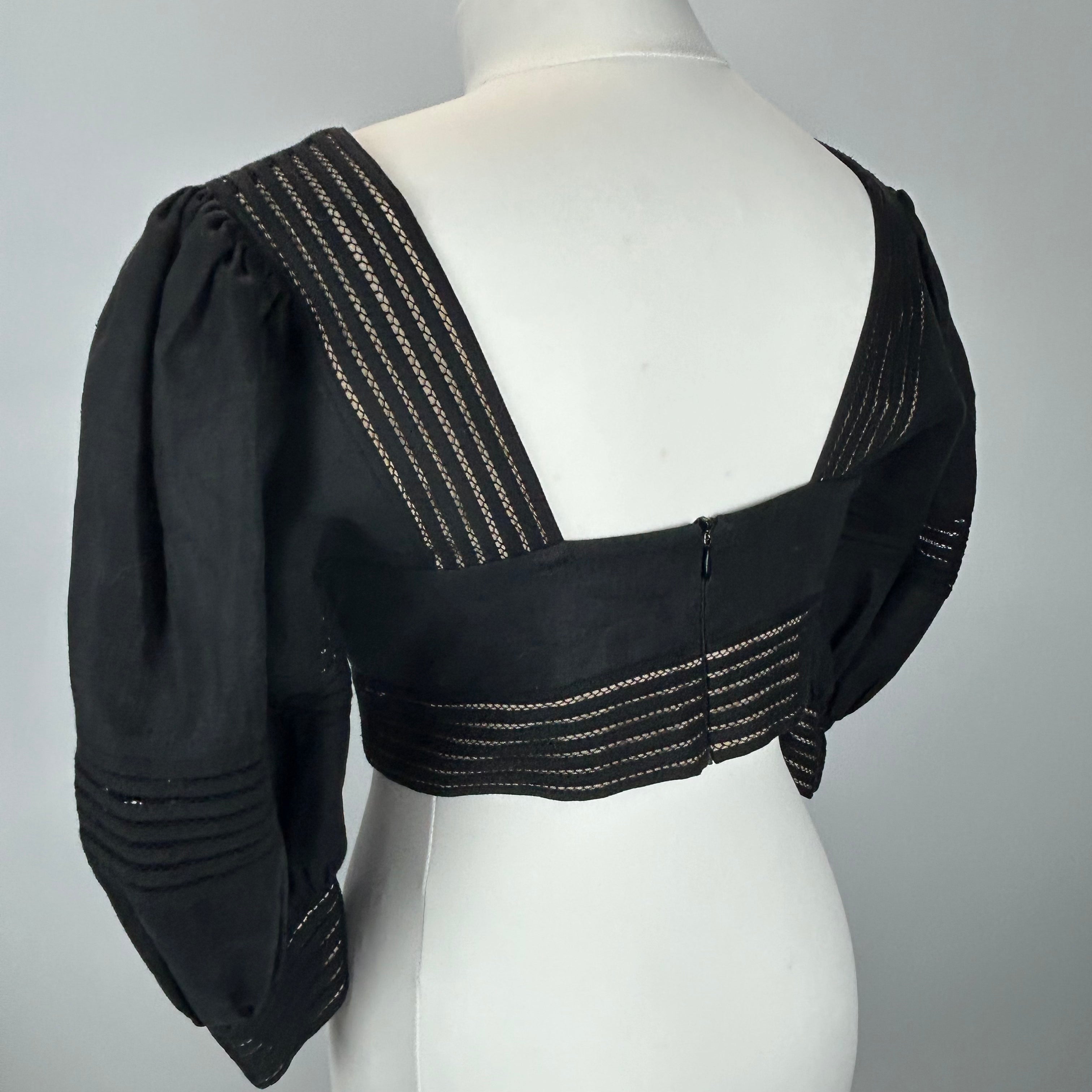 Zimmermann Black Embroidered Linen Crop Top M