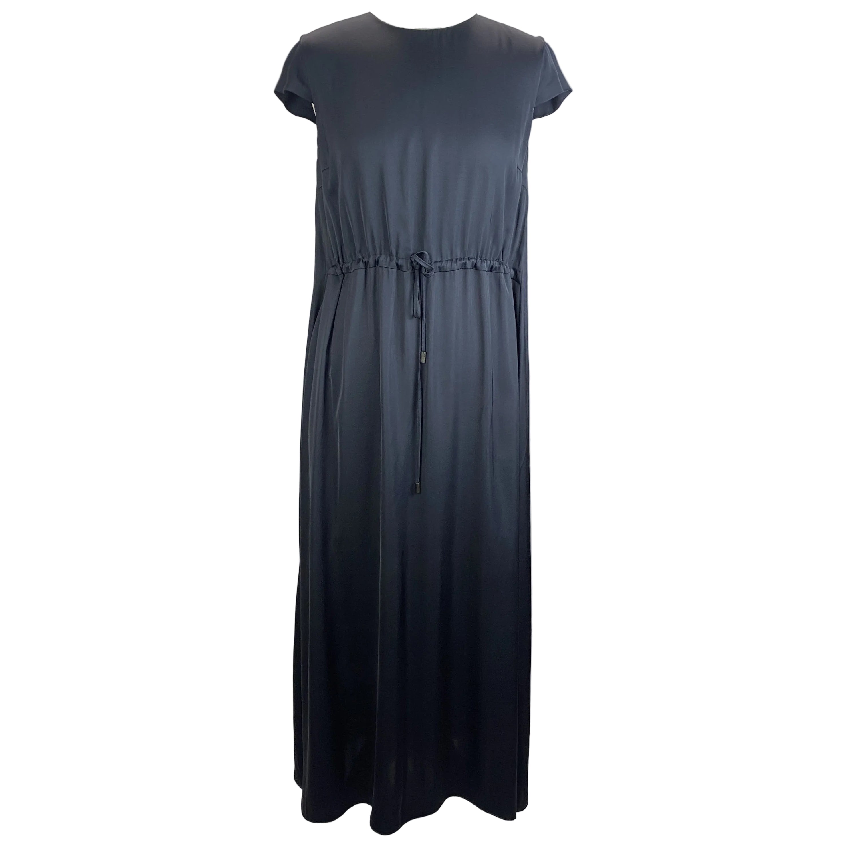 Peserico Navy Fluid Drawstring Midi Dress S