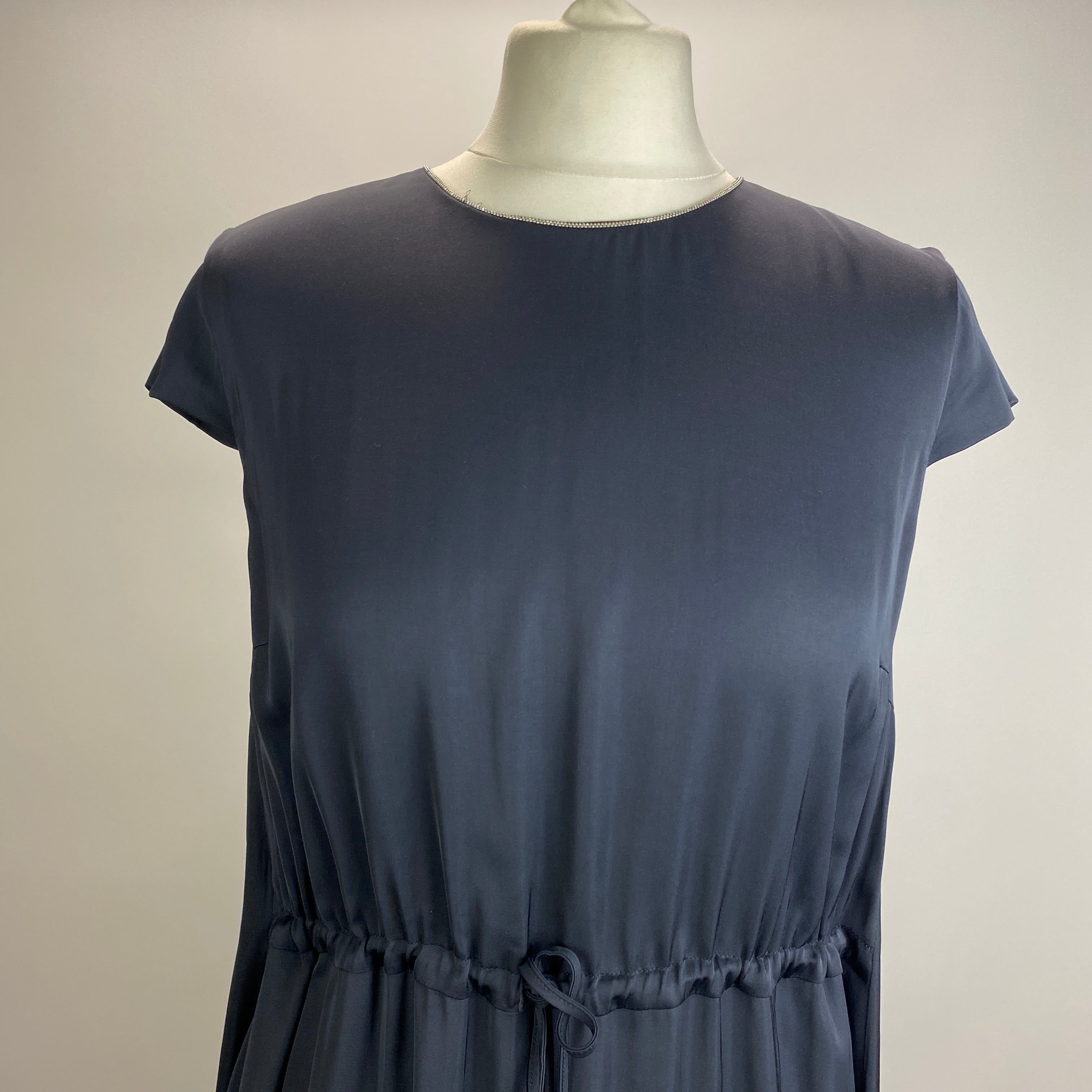 Peserico Navy Fluid Drawstring Midi Dress S