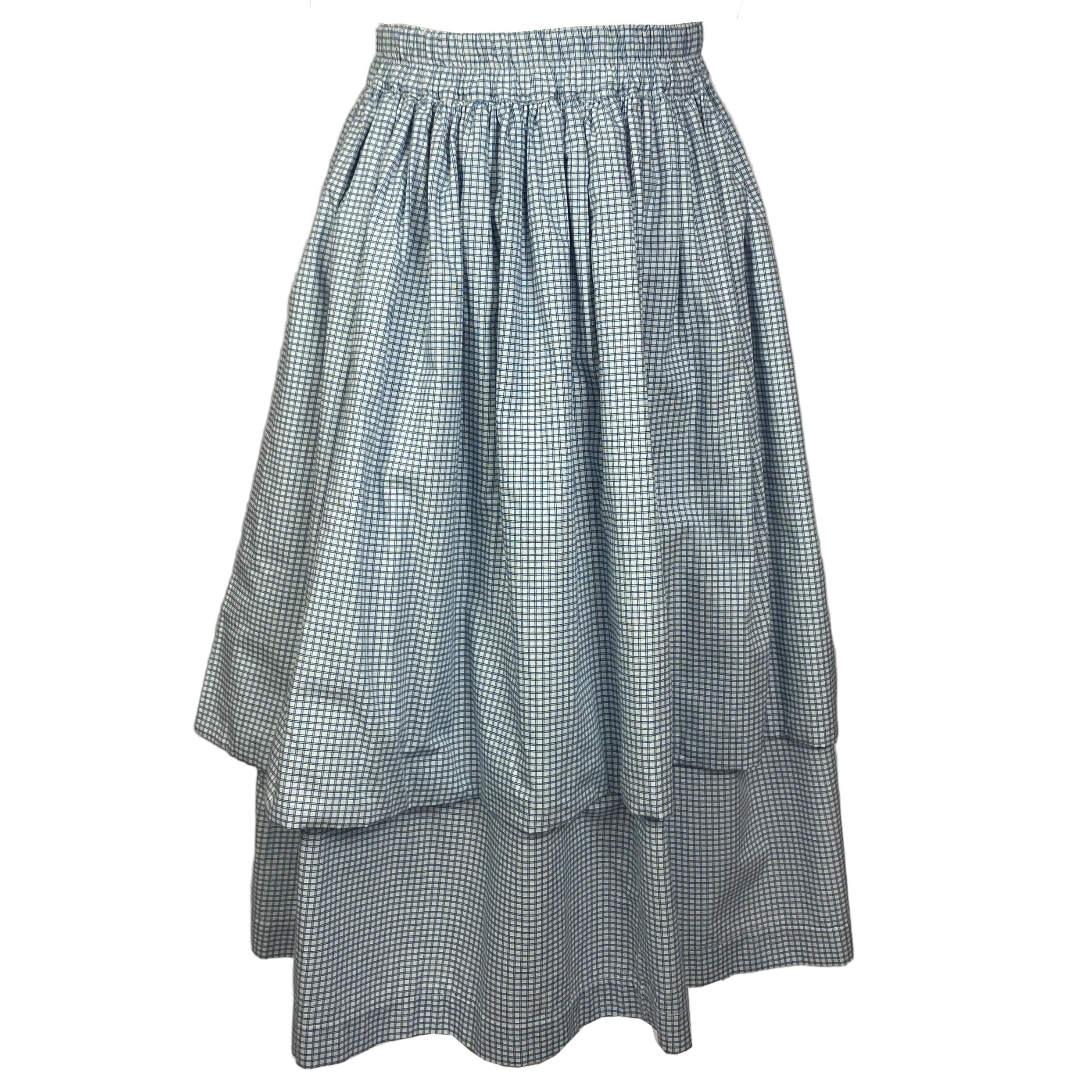 Lea Et Miel $695 Teal & White Check Cotton Skirt XS