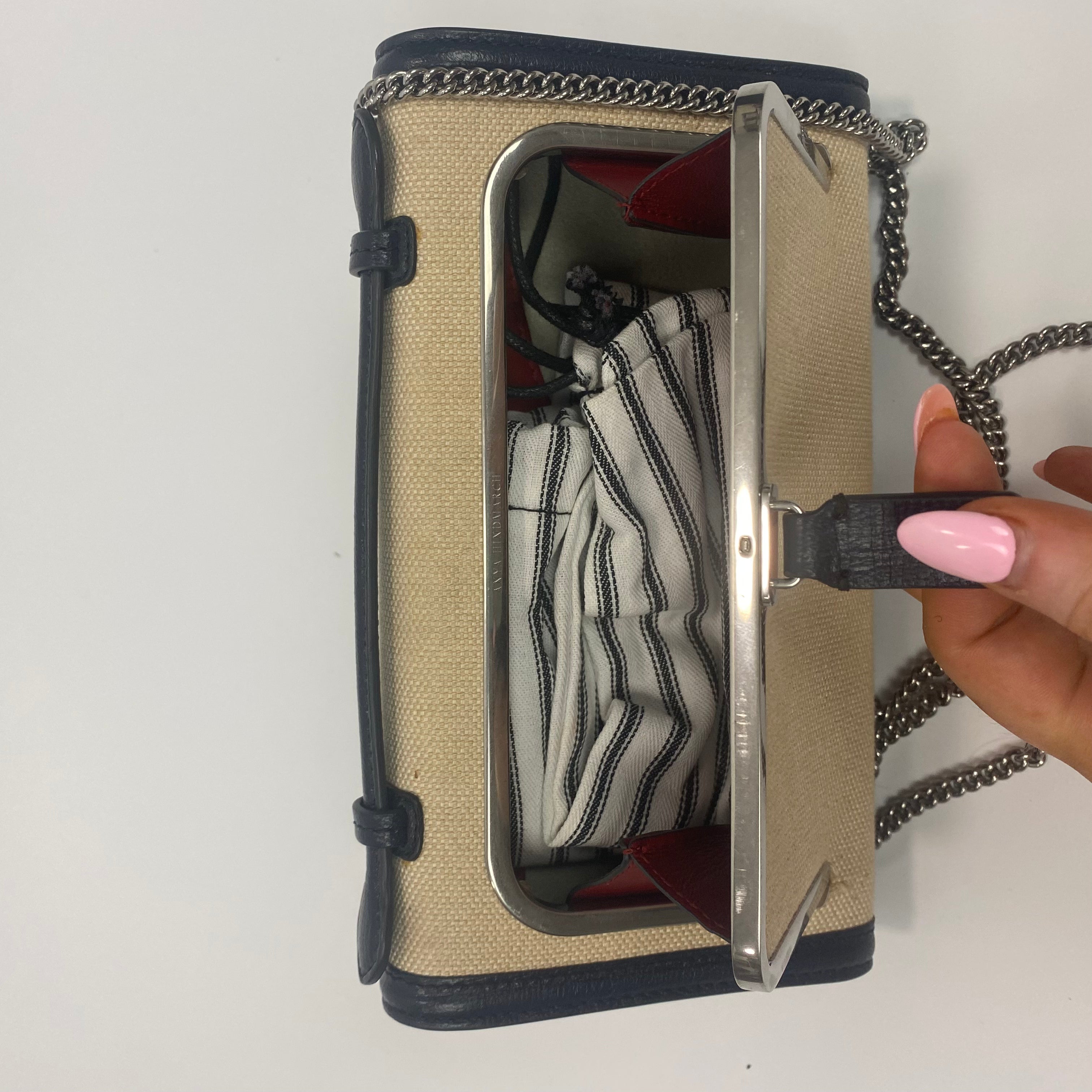 Anya Hindmarch Navy & Cream Postbox Clutch/Shoulder Bag