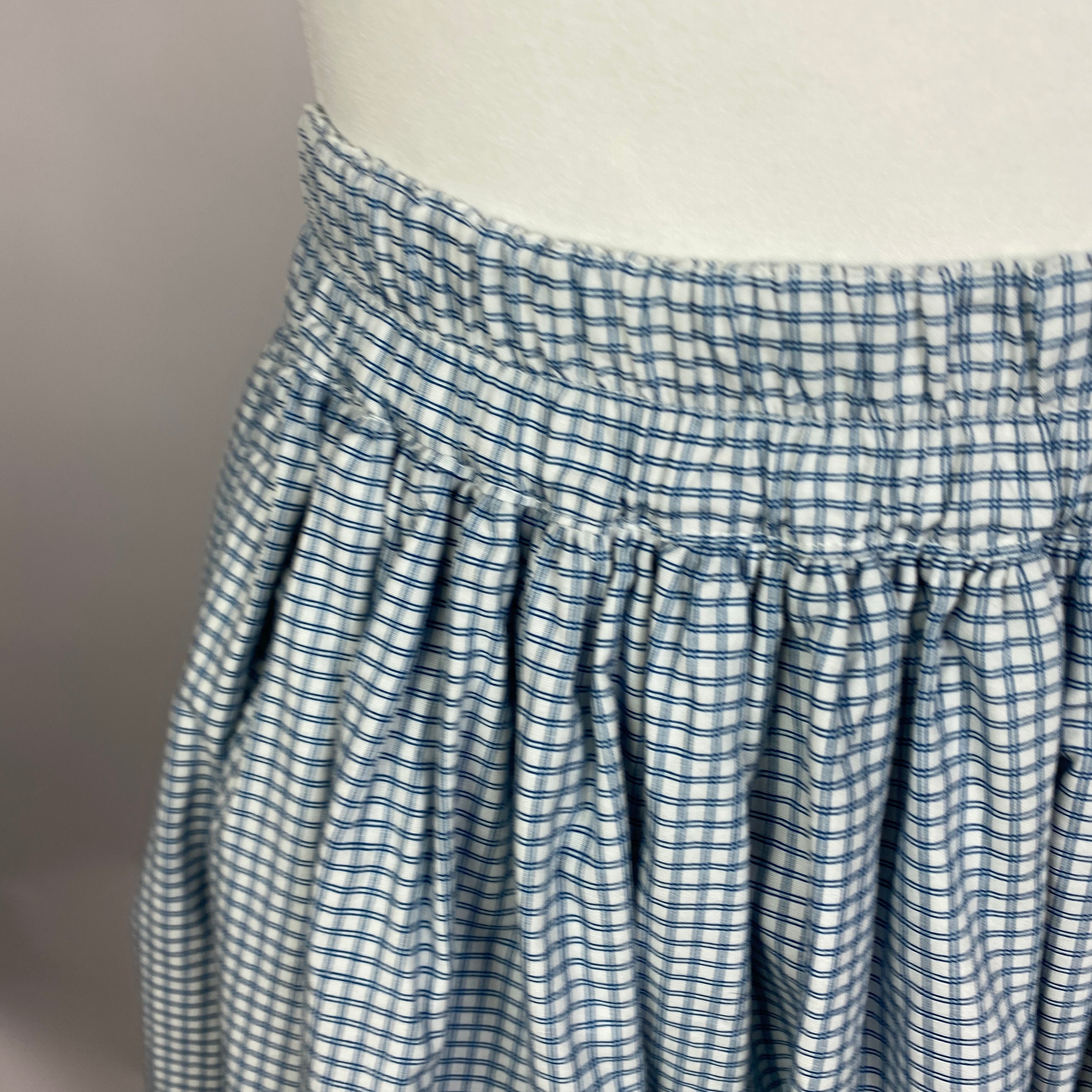 Lea Et Miel $695 Teal & White Check Cotton Skirt XS