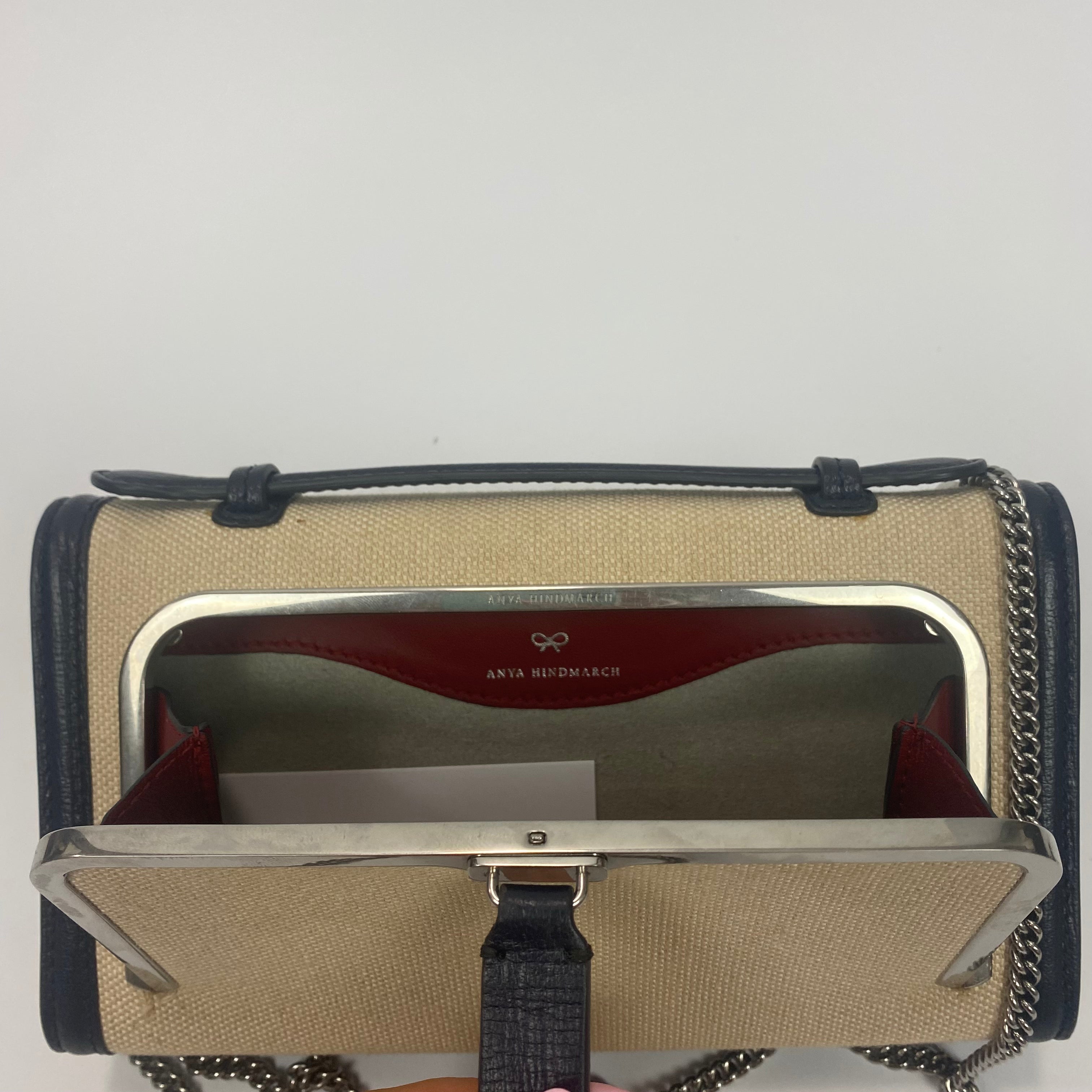 Anya Hindmarch Navy & Cream Postbox Clutch/Shoulder Bag