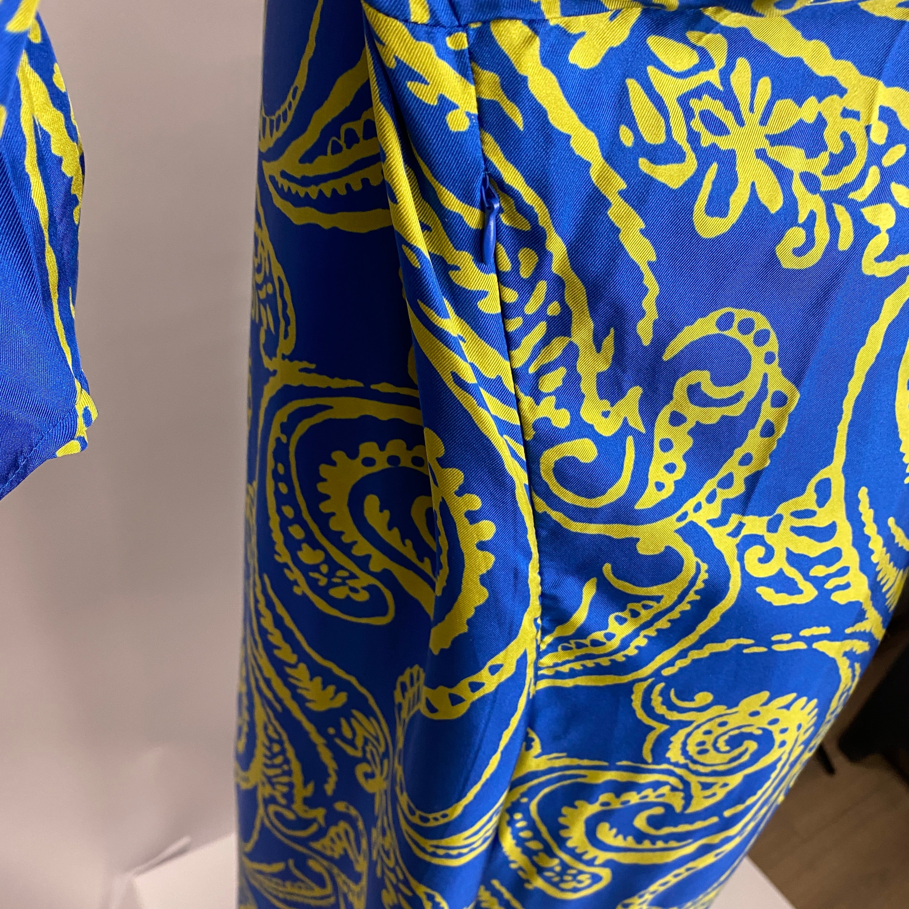 Marina Rinaldi Blue & Mustard Pasley Print Silk Midi Dress XL