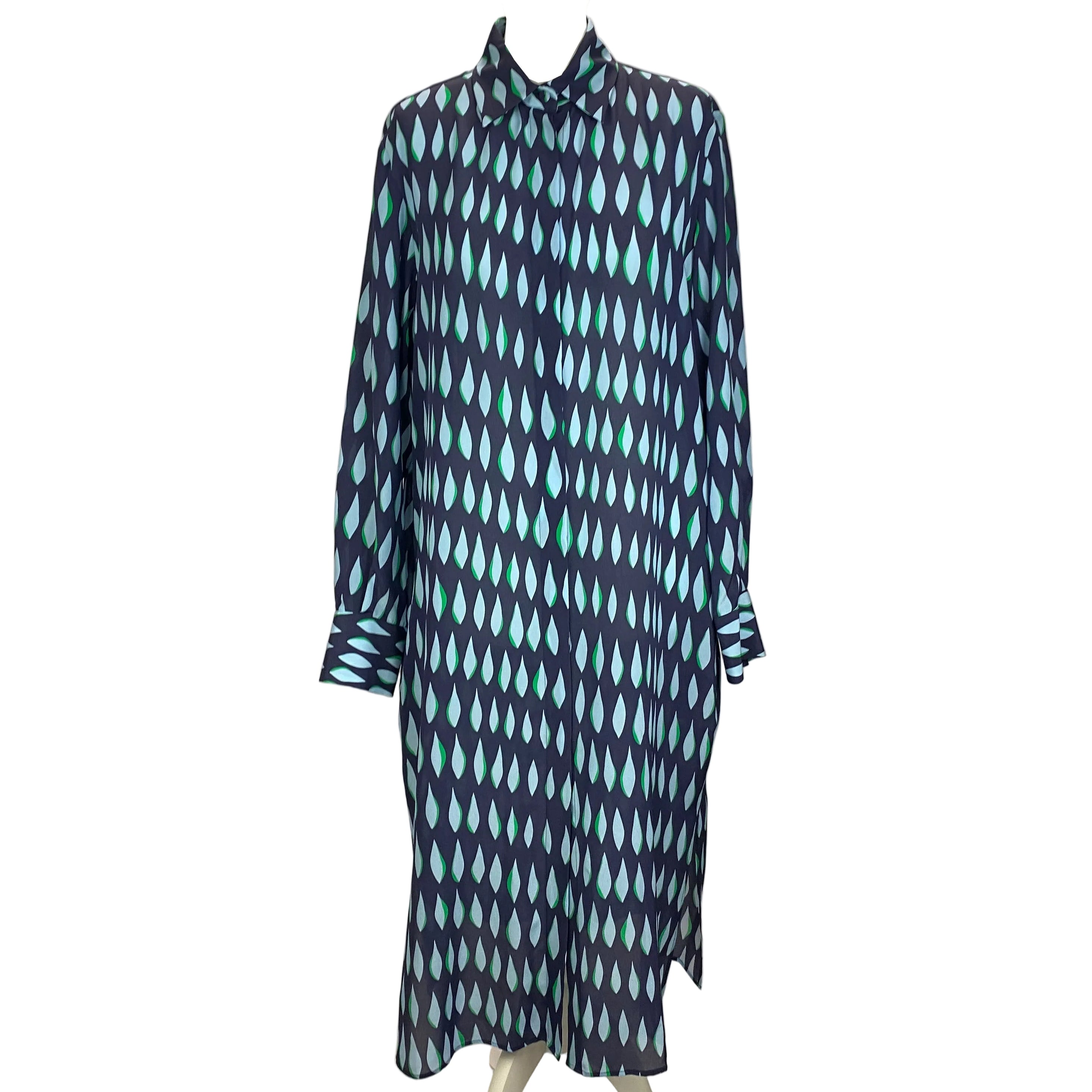 Piazza Sempione Navy & Powder Blue Print Silk Shirtdress L