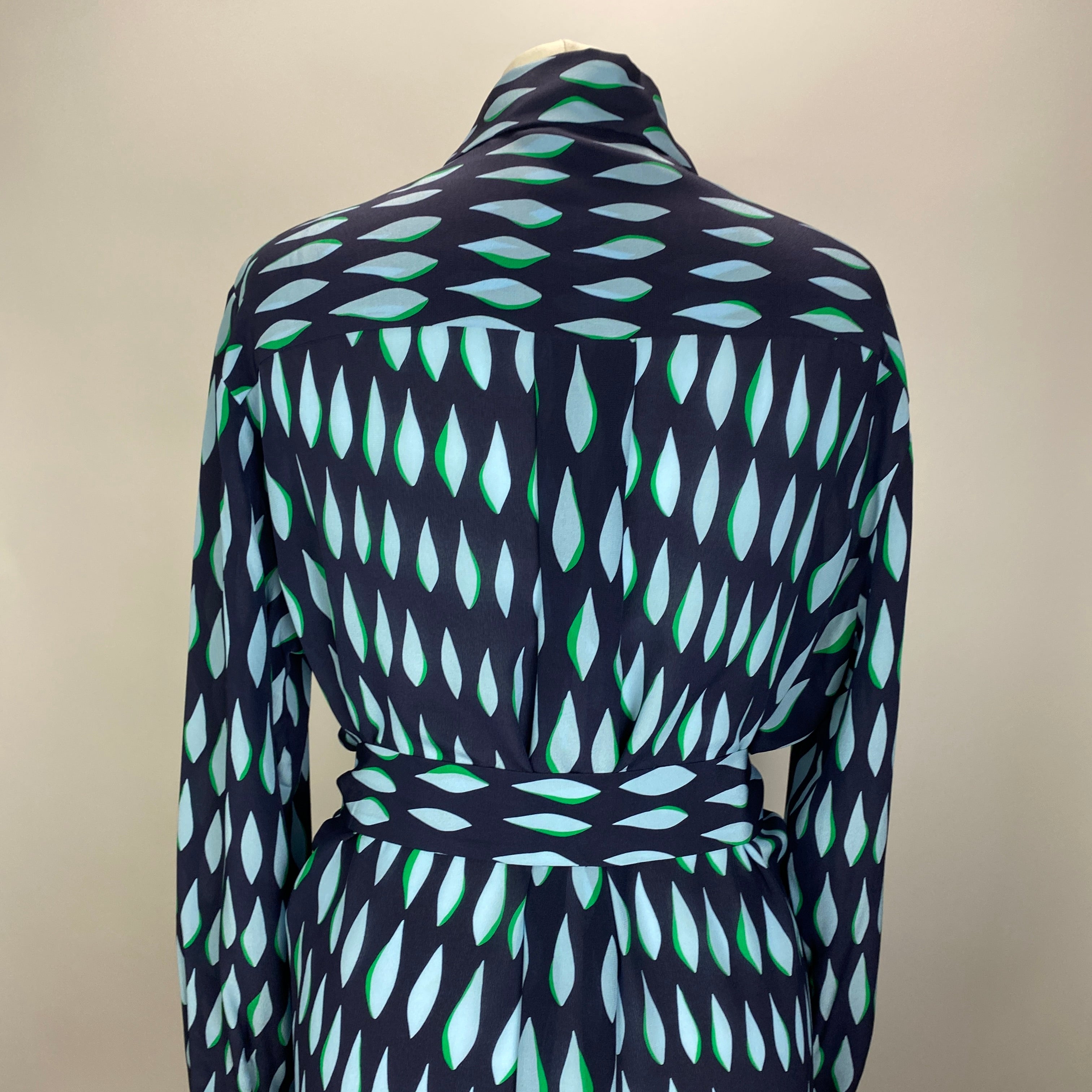 Piazza Sempione Navy & Powder Blue Print Silk Shirtdress L