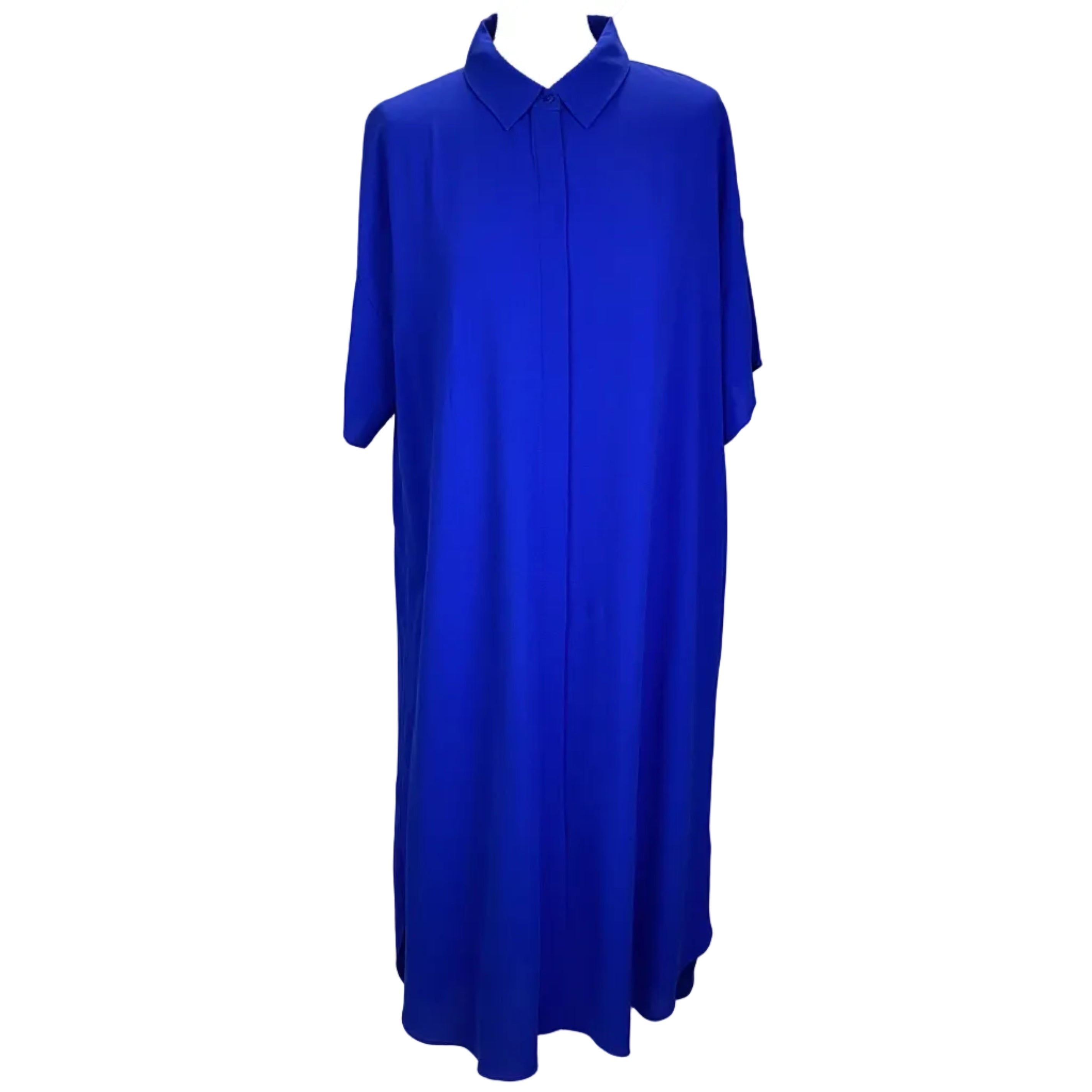 Eileen Fisher Cobalt Silk Georgette Shirtdress L