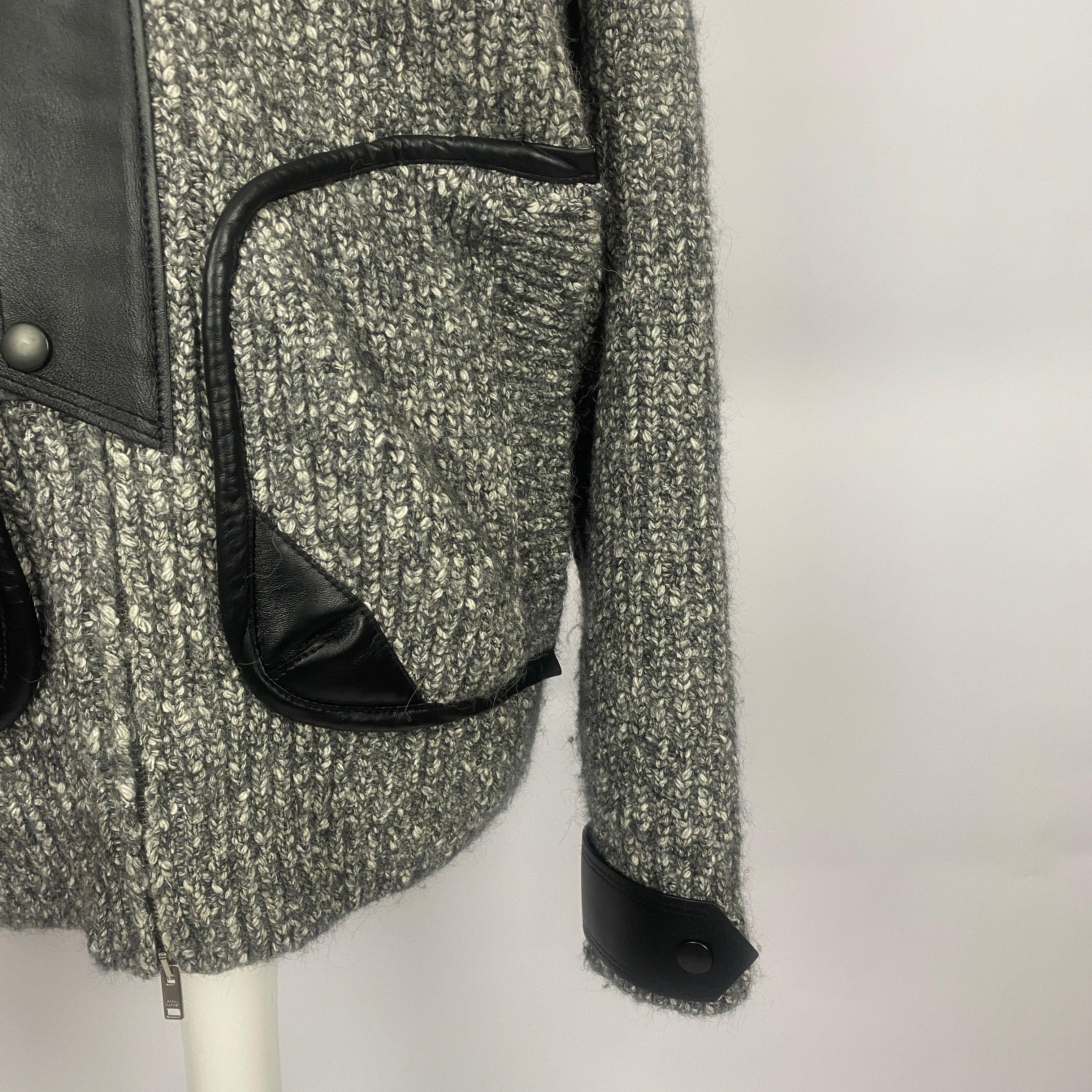 Isabel Marant Monochrome Lindley Leather Trimmed Knit Jacket M/L