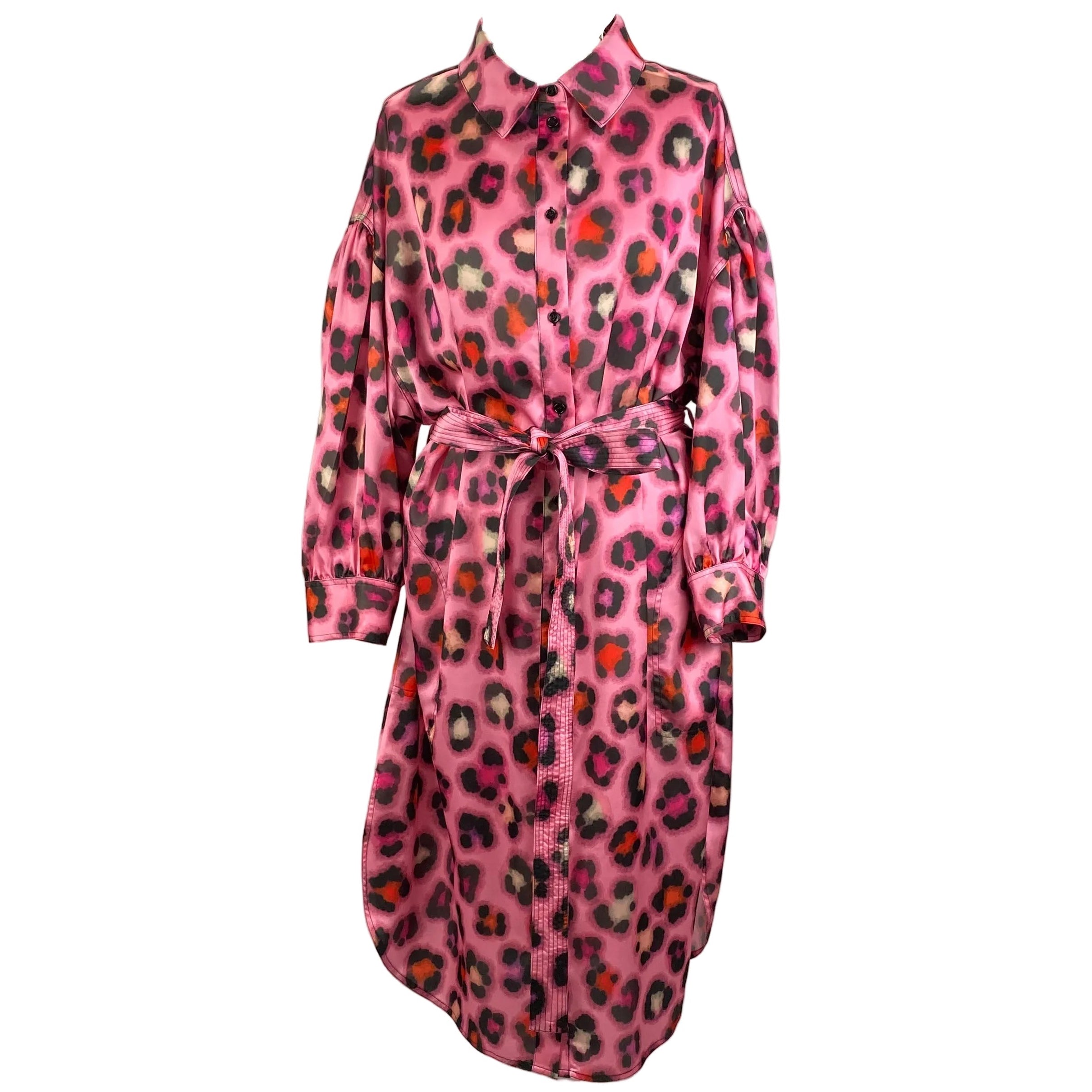 Essentiel Antwerp New £240 Pink Satin Leopard Shirtdress XL