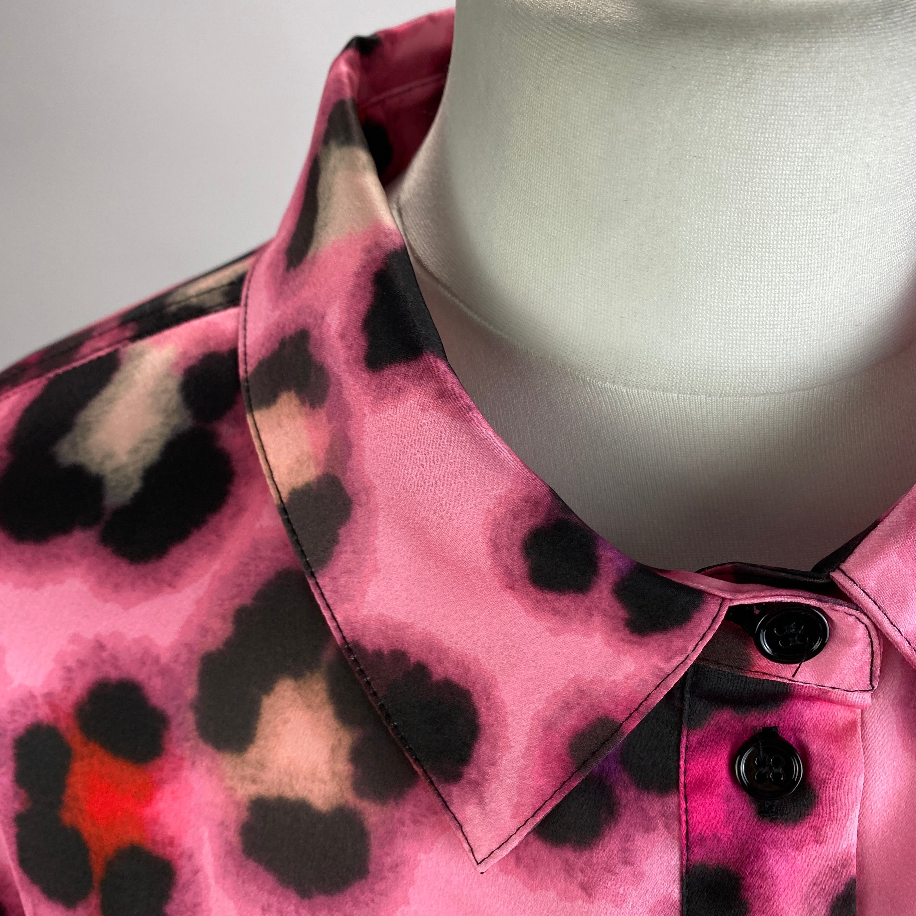 Essentiel Antwerp New £240 Pink Satin Leopard Shirtdress XL