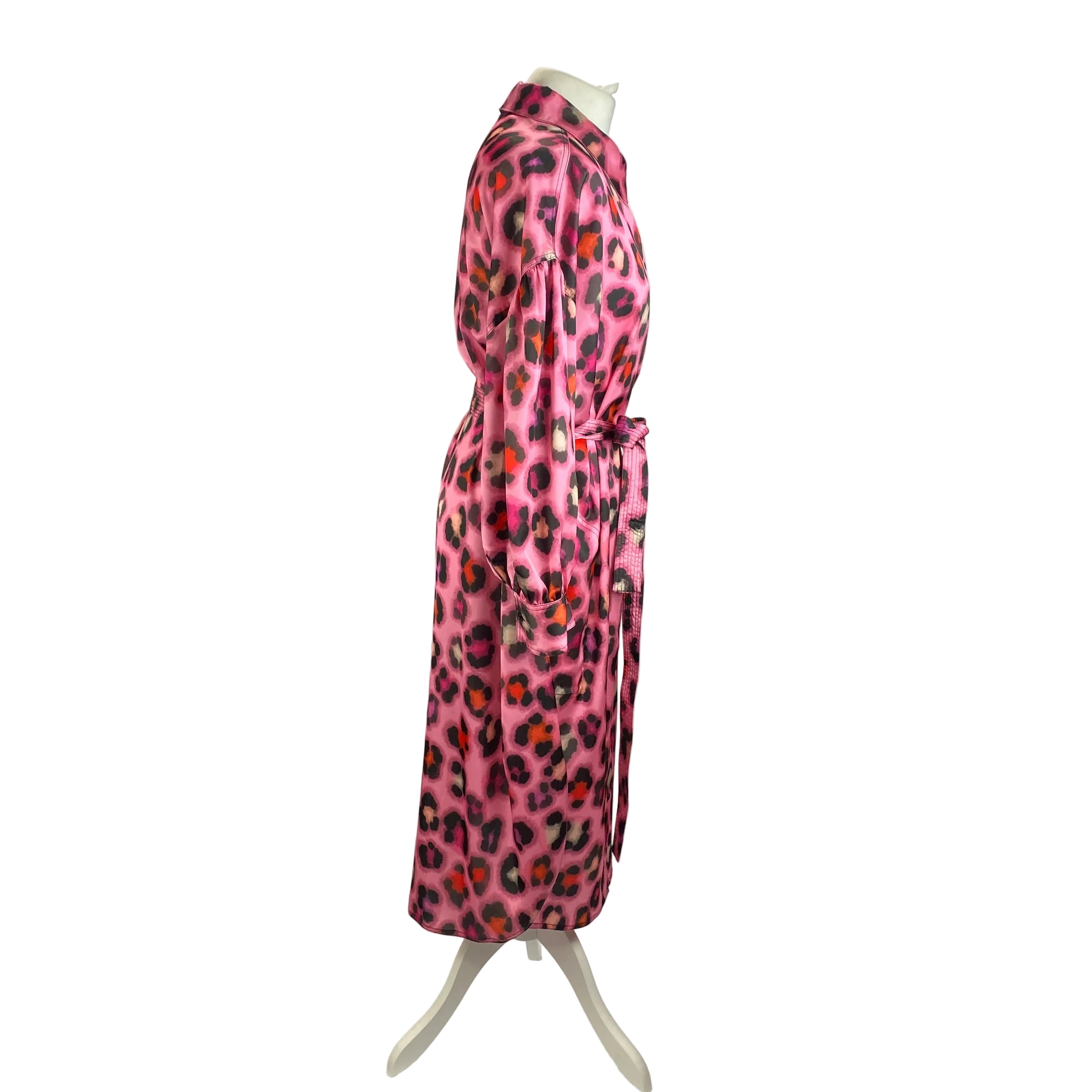 Essentiel Antwerp New £240 Pink Satin Leopard Shirtdress XL
