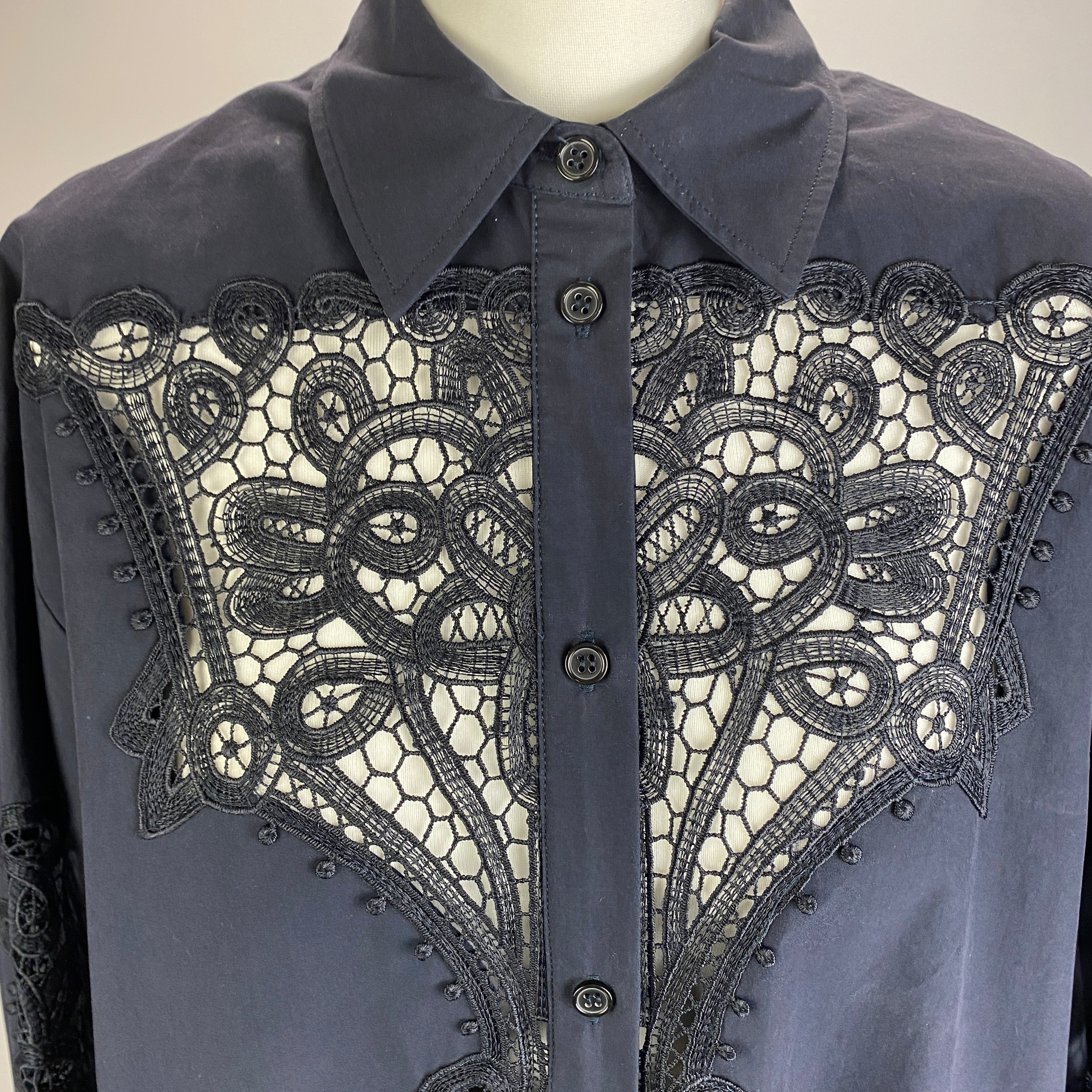 Essentiel Antwerp New £265 Navy Cotton & Lace Maxi Dress M/L/XL