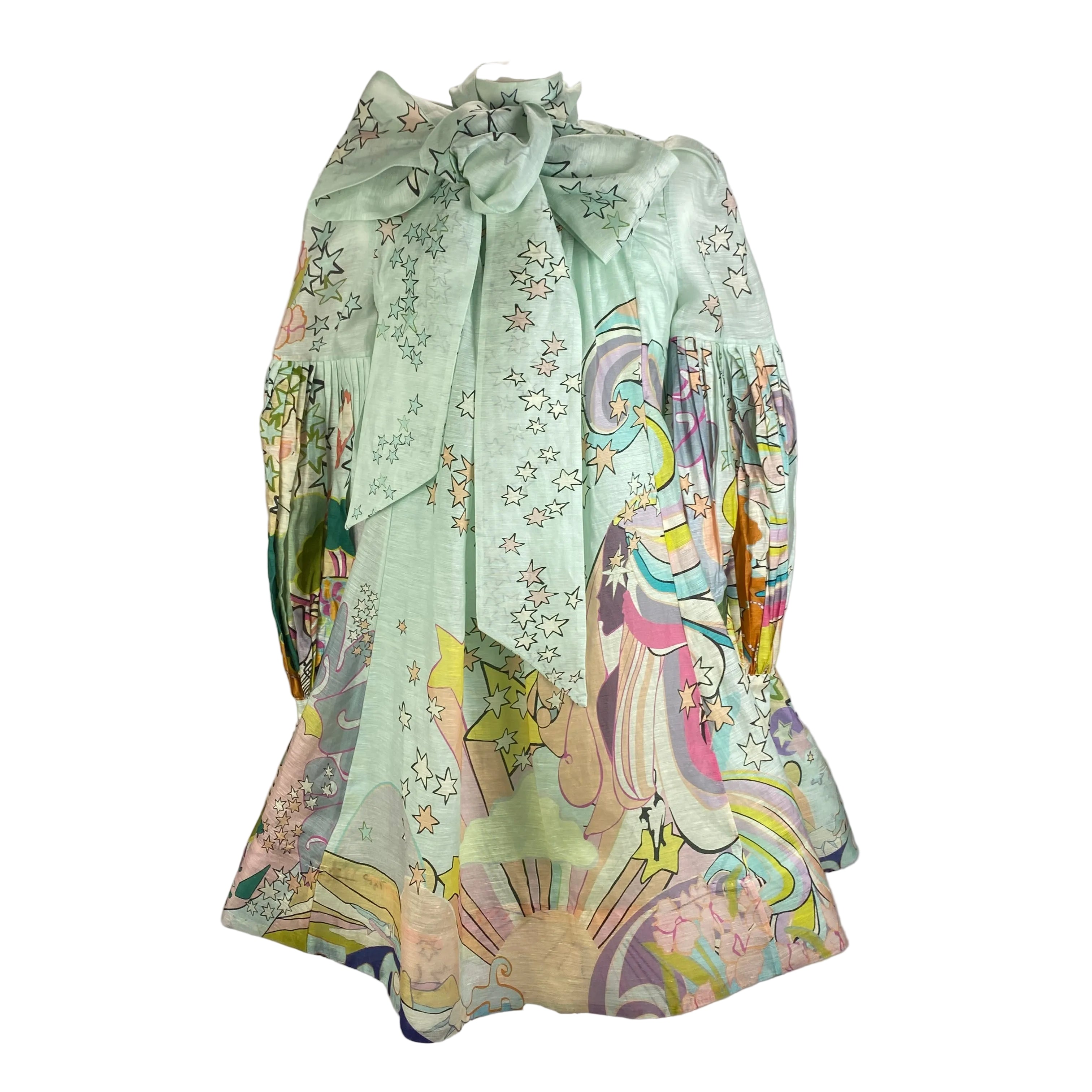 Zimmerman New Mint Linen Organza Print Midi Dress XS