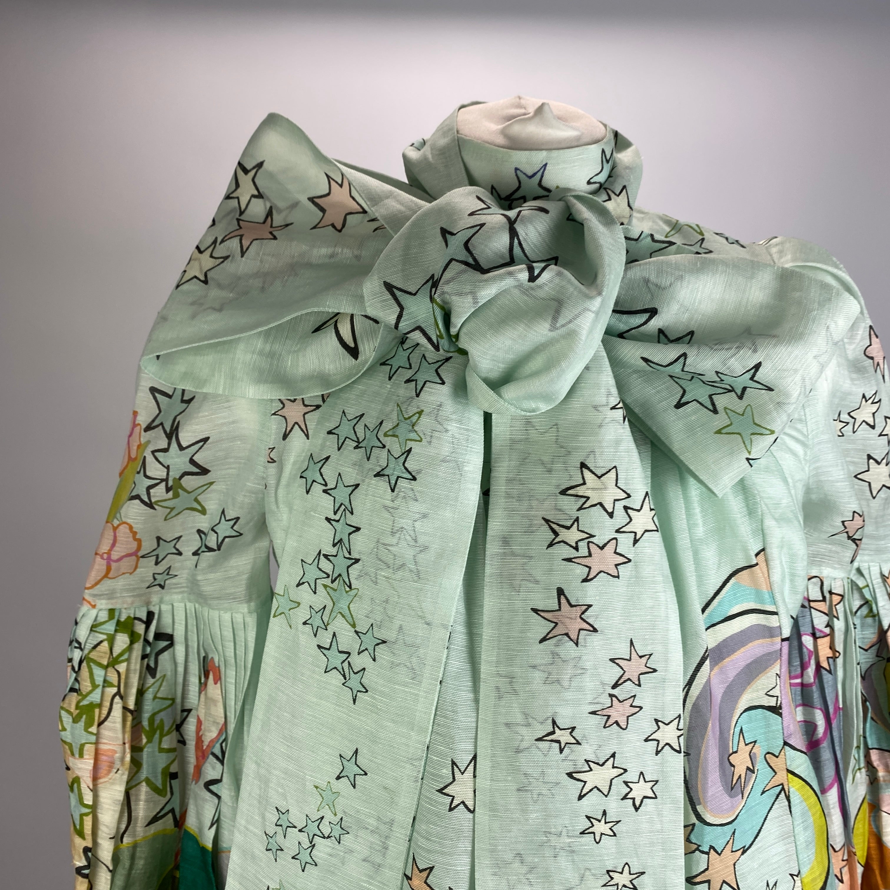 Zimmerman New Mint Linen Organza Print Midi Dress XS