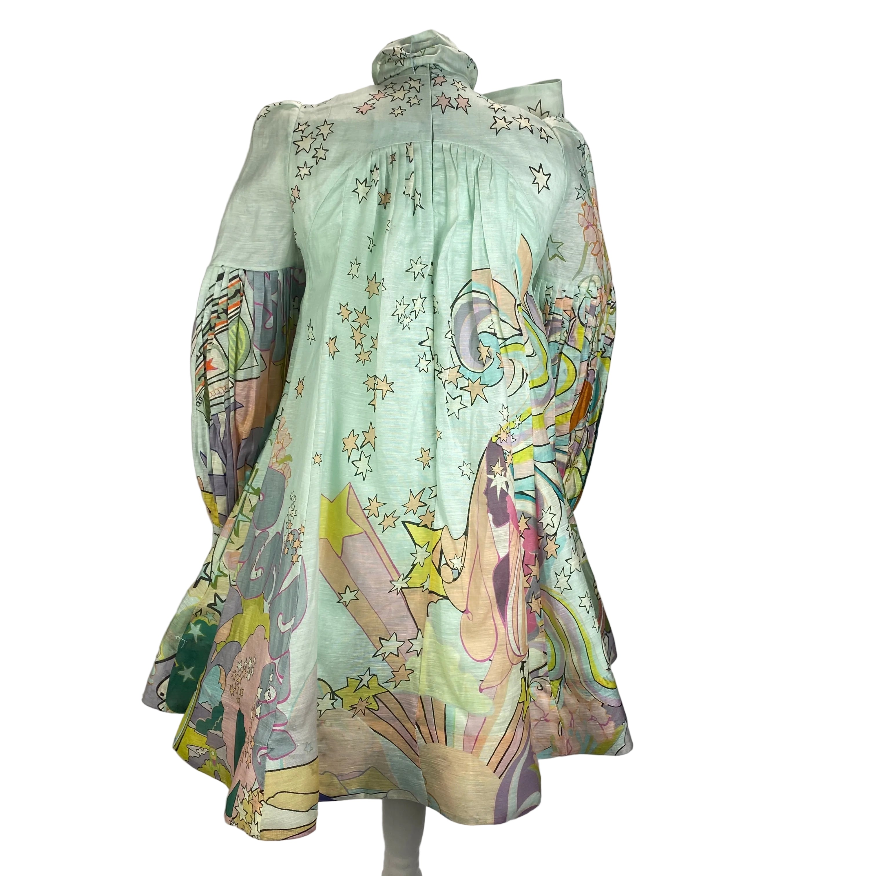 Zimmerman New Mint Linen Organza Print Midi Dress XS