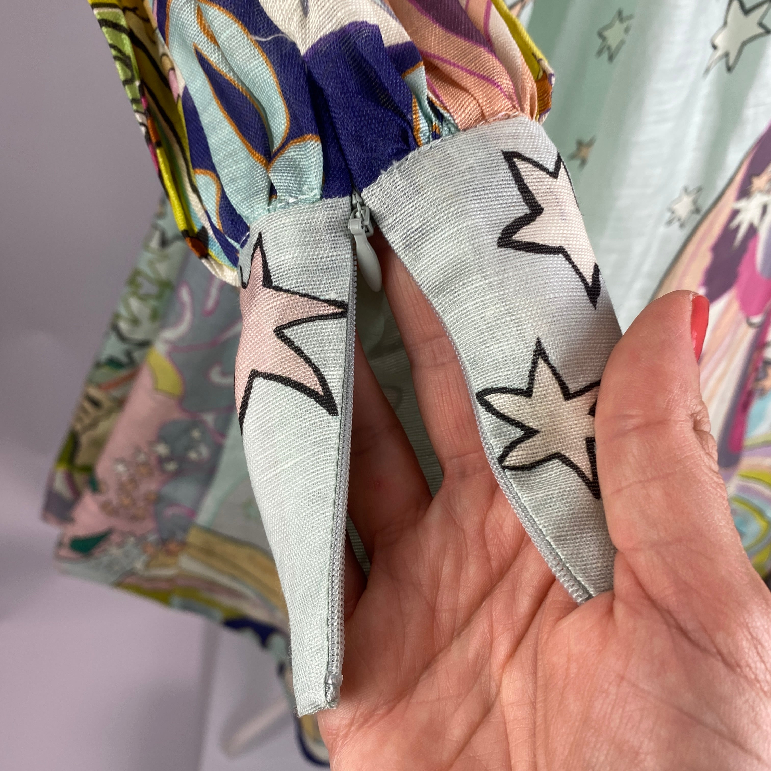 Zimmerman New Mint Linen Organza Print Midi Dress XS
