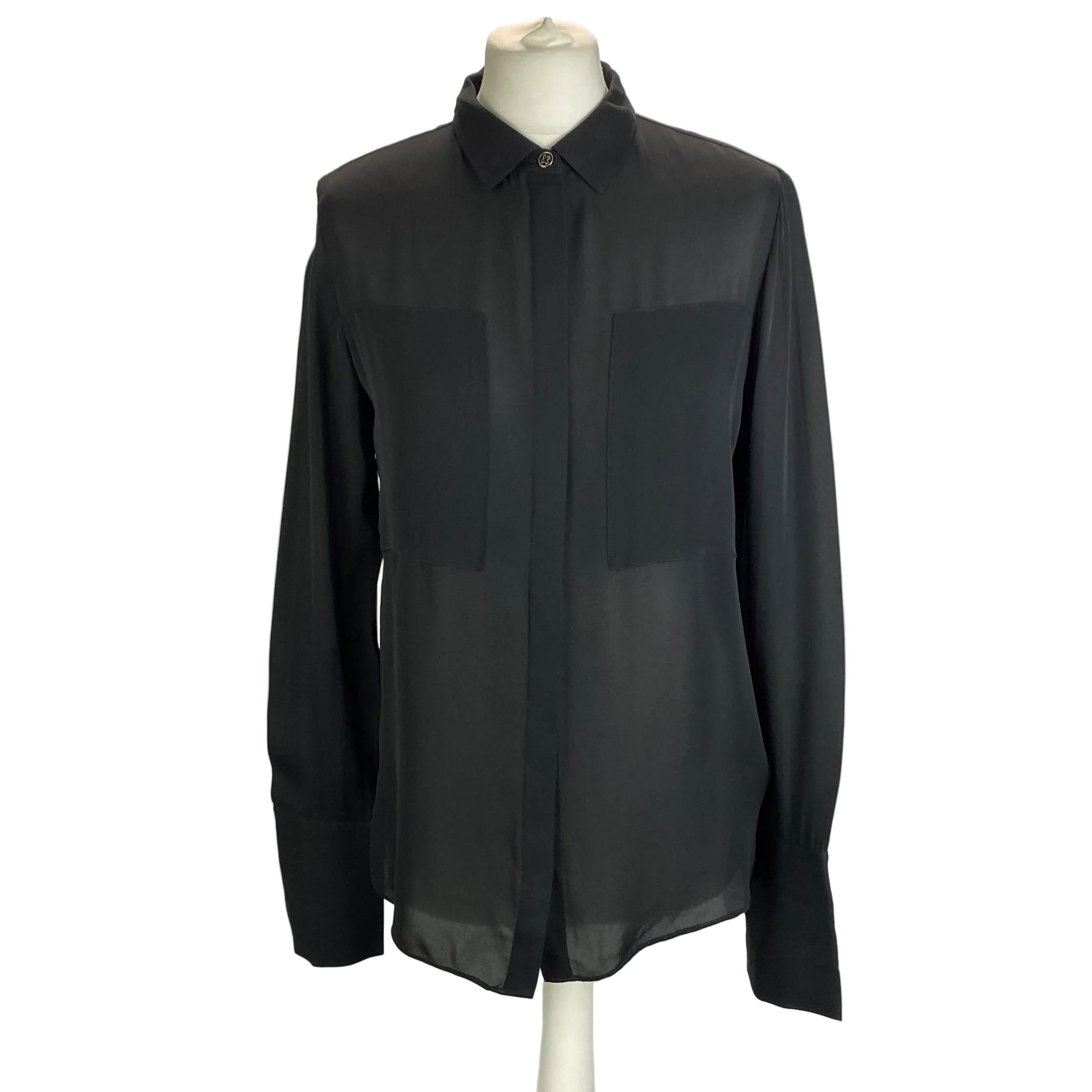 Me&Em Black Silk Slim Fit Shirt XS