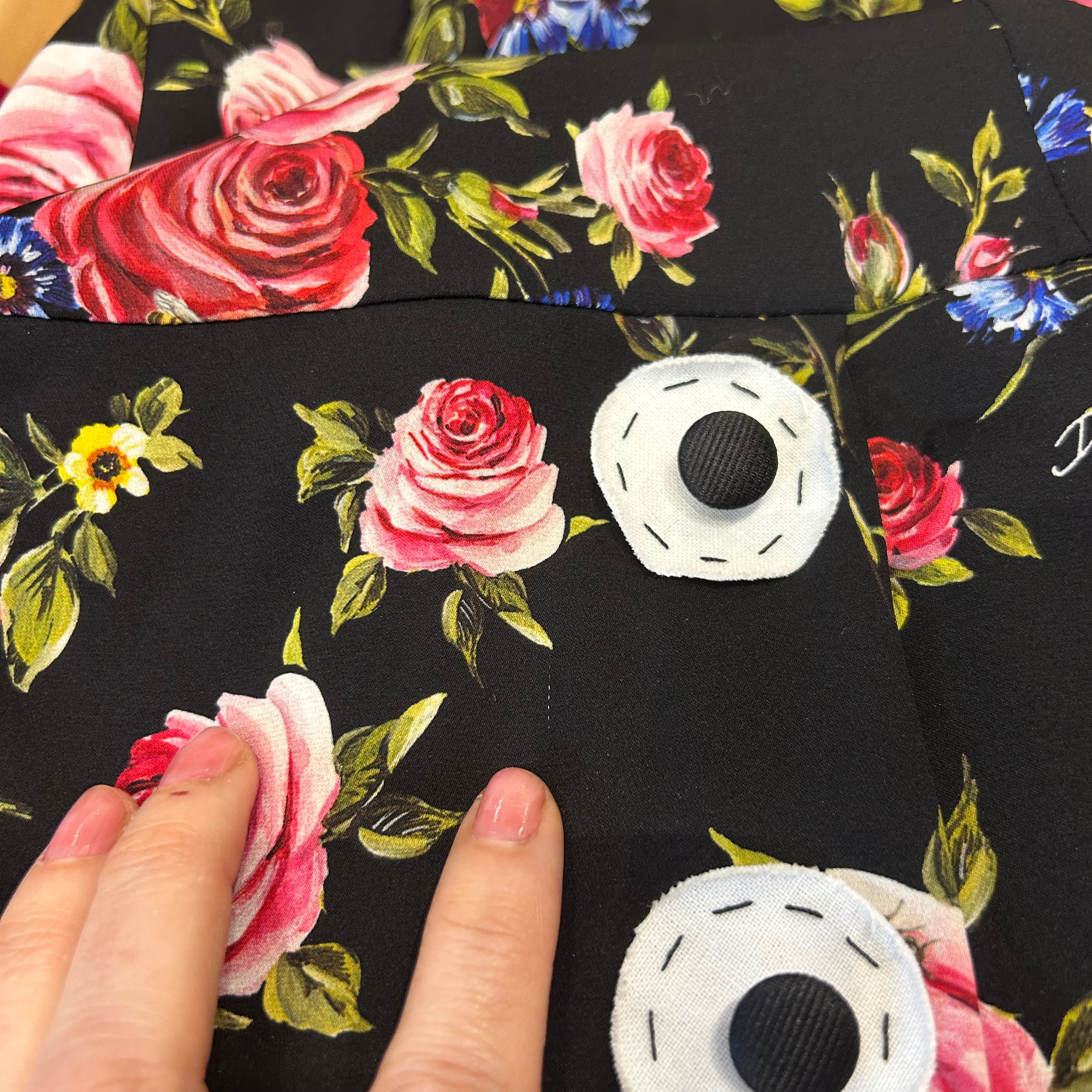 Dolce & Gabbana Black Rose Print Stretch Silk Dress S