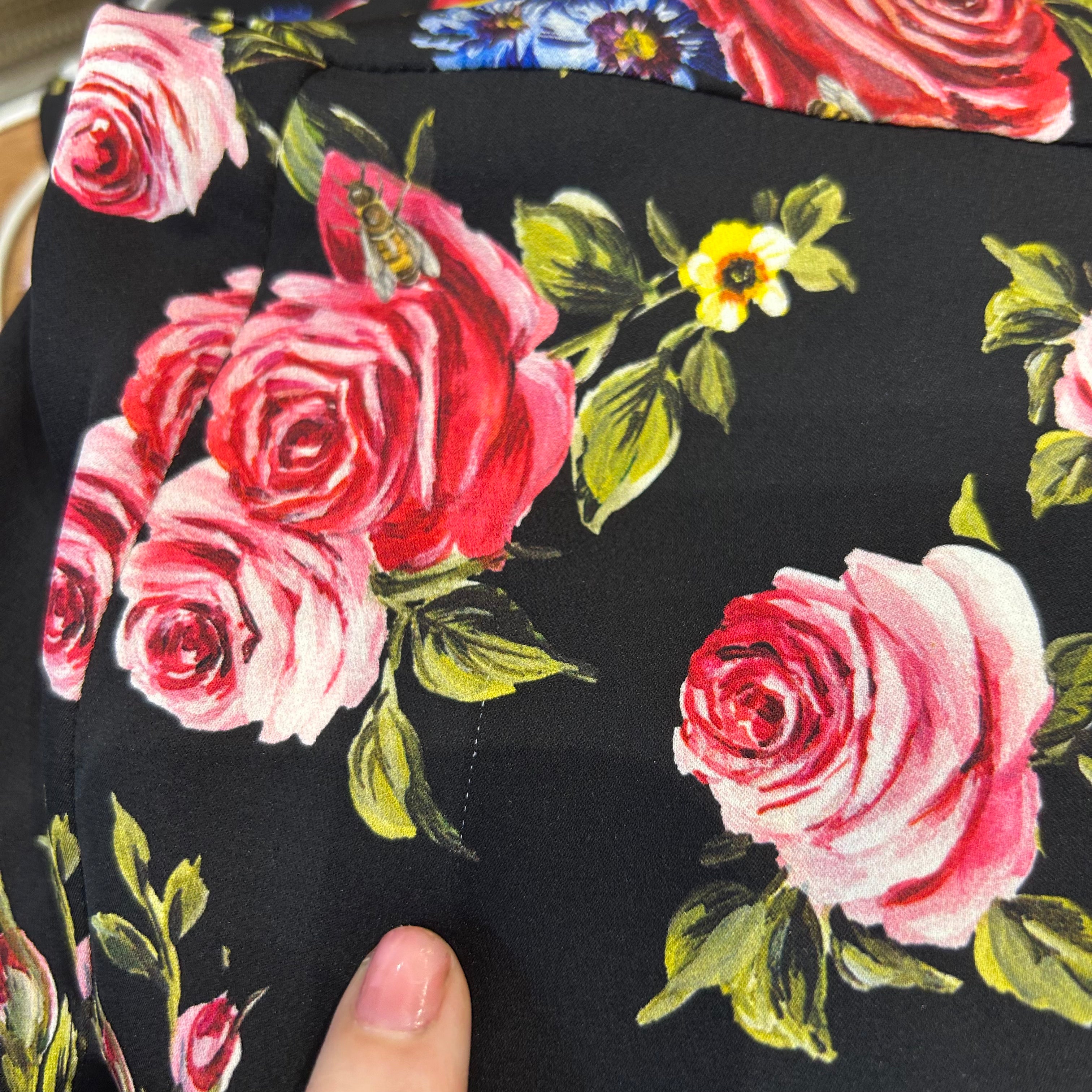 Dolce & Gabbana Black Rose Print Stretch Silk Dress S